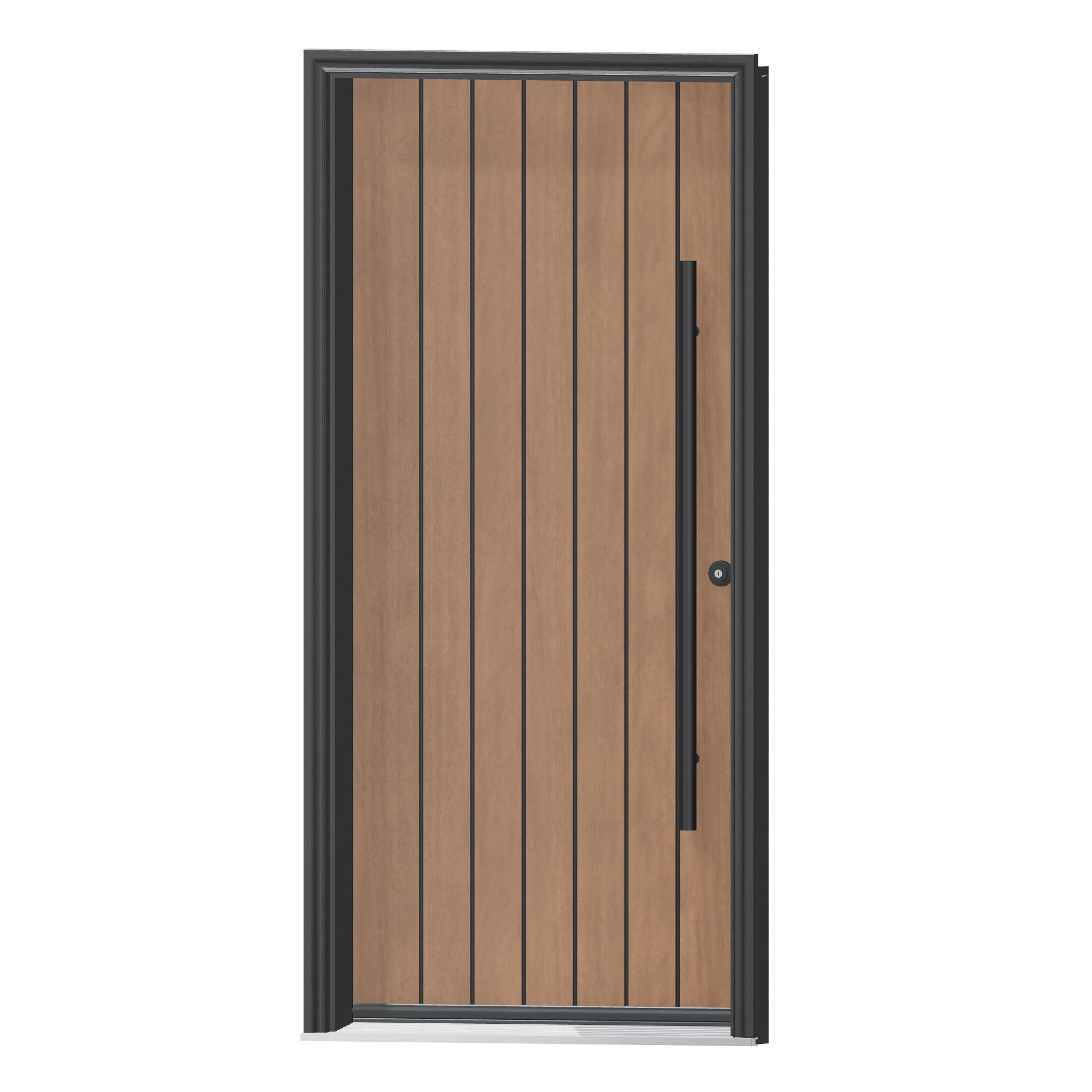 Angled exterior view of 36 × 79 inch Plank Fiberglass Entry Door