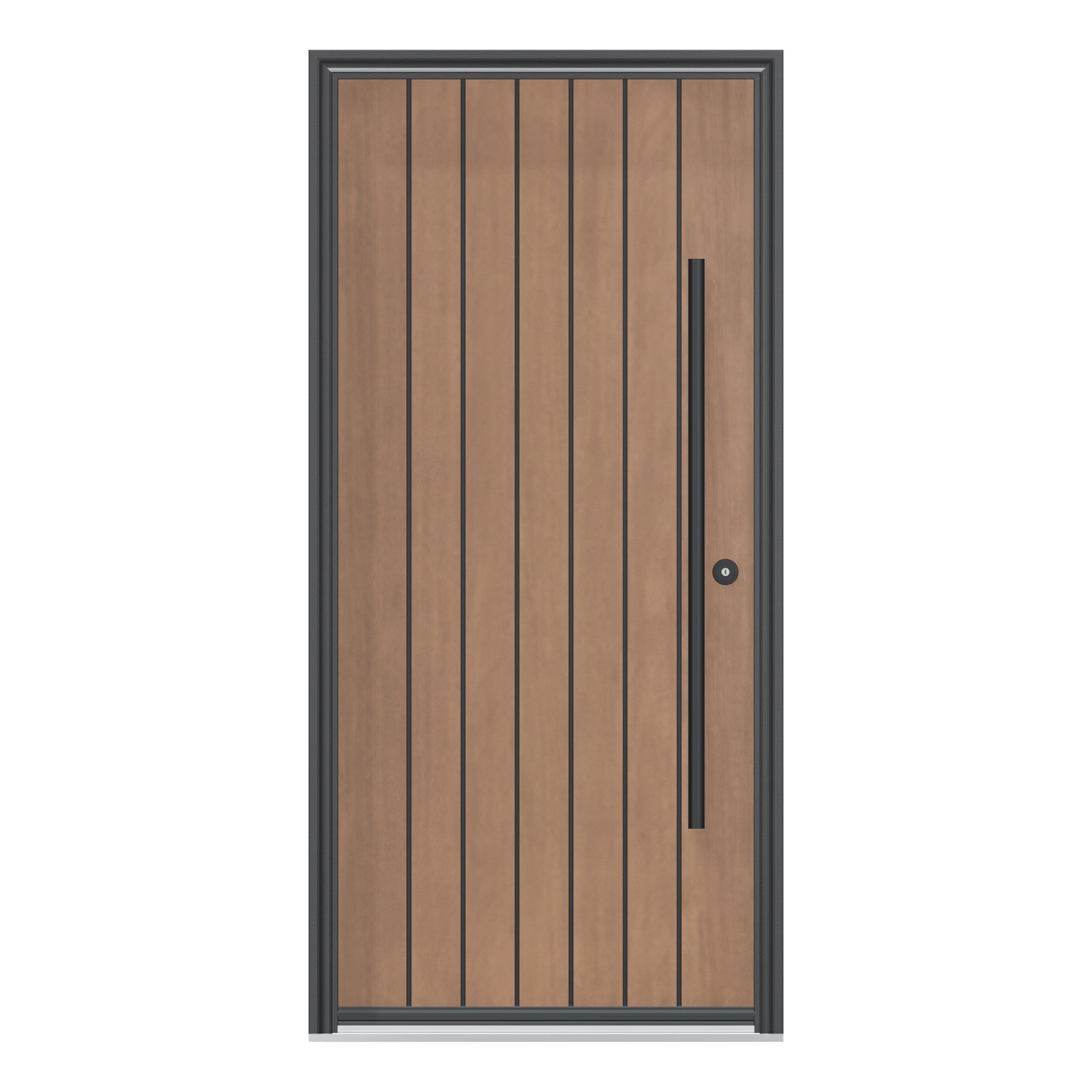 Straight exterior view of 36 × 79 inch Plank Fiberglass Entry Door