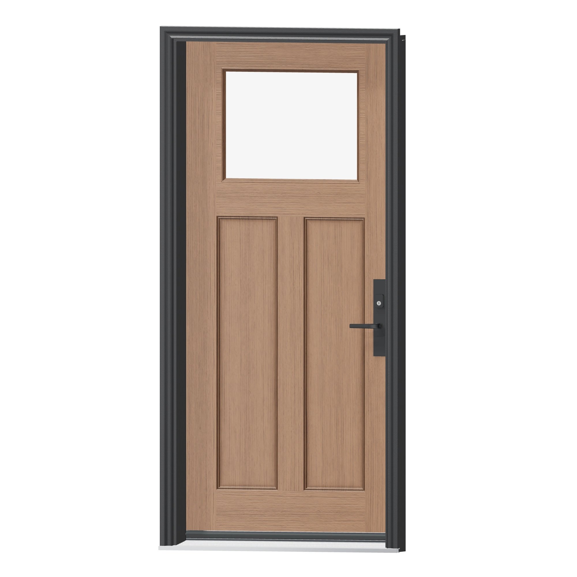 Angled exterior view of 36 × 79 inch FG3D-CL · Fir Craftsman two panel · clear glass Fiberglass Entry Door
