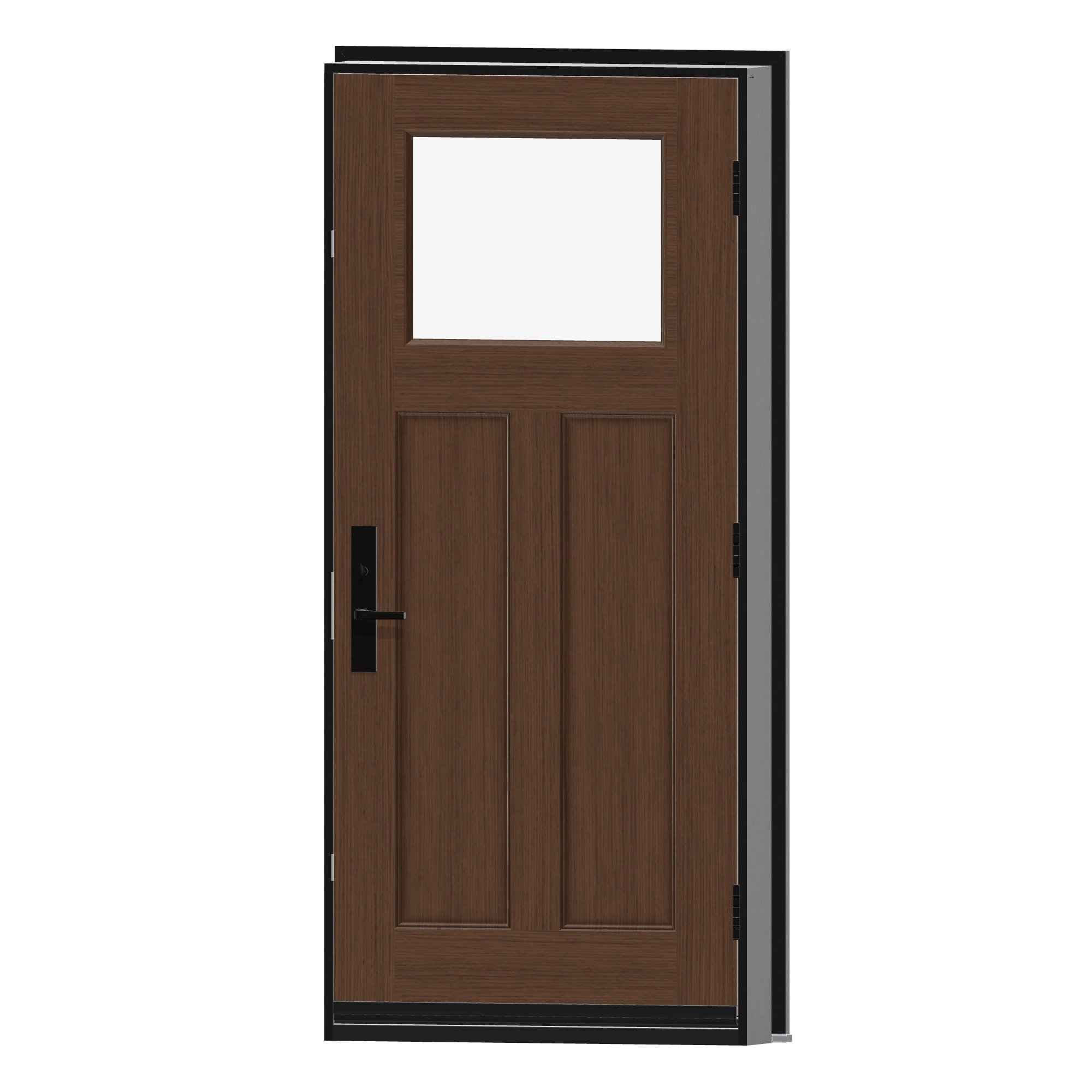 Angled interior view of 36 × 79 inch FG3D-CL · Fir Craftsman two panel · clear glass Fiberglass Entry Door