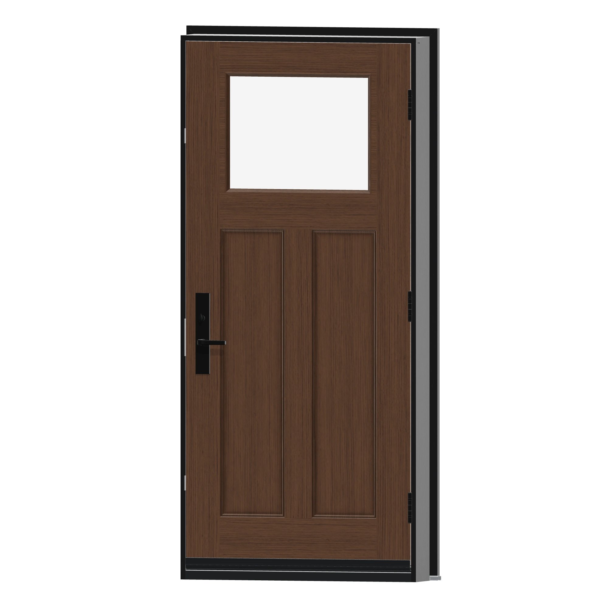 Angled interior view of 36 × 79 inch FG3D-FR · Fir Craftsman two panel · frosted glass Fiberglass Entry Door