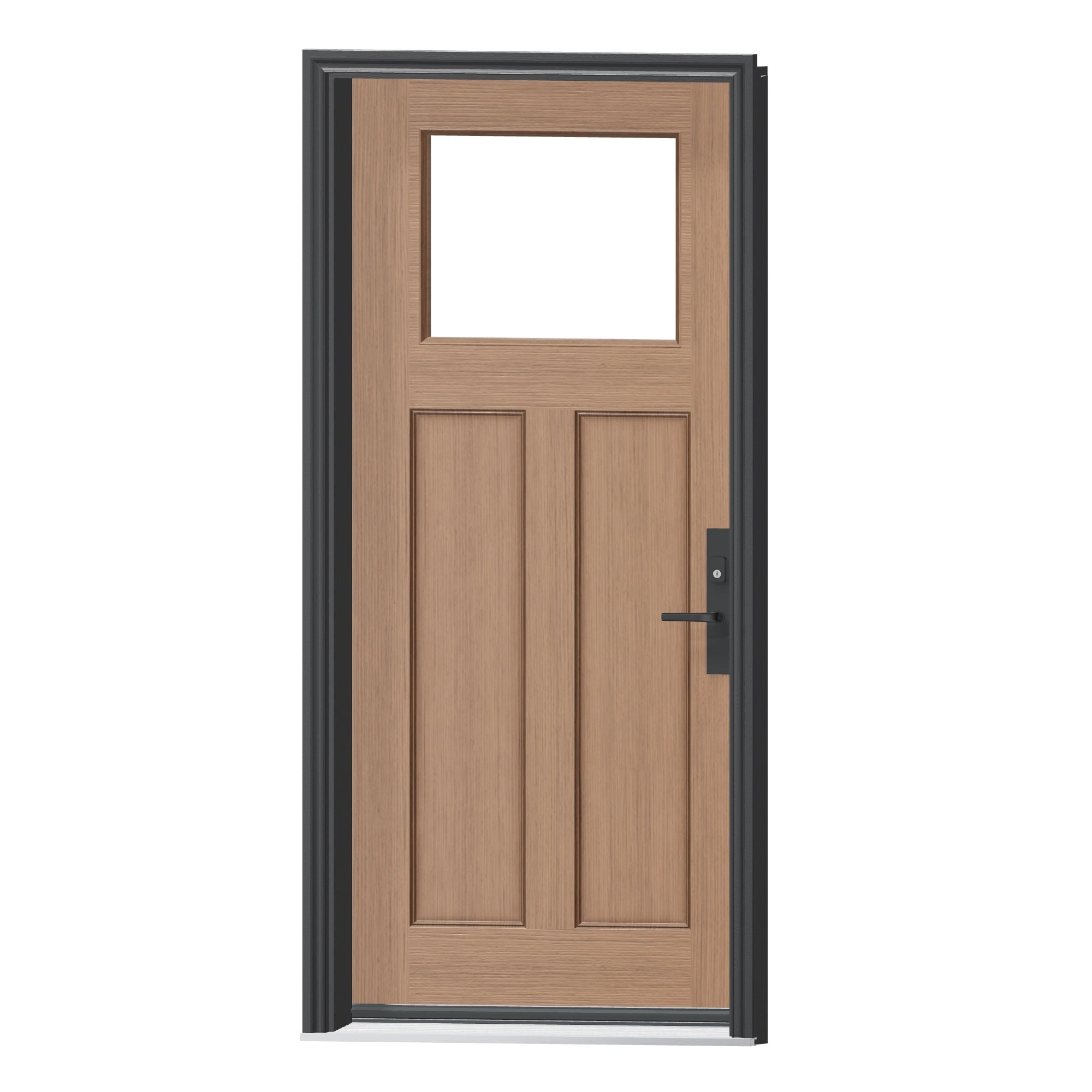 Angled exterior view of 36 × 79 inch FG3D+F · Fir Craftsman two panel · frame included Fiberglass Entry Door