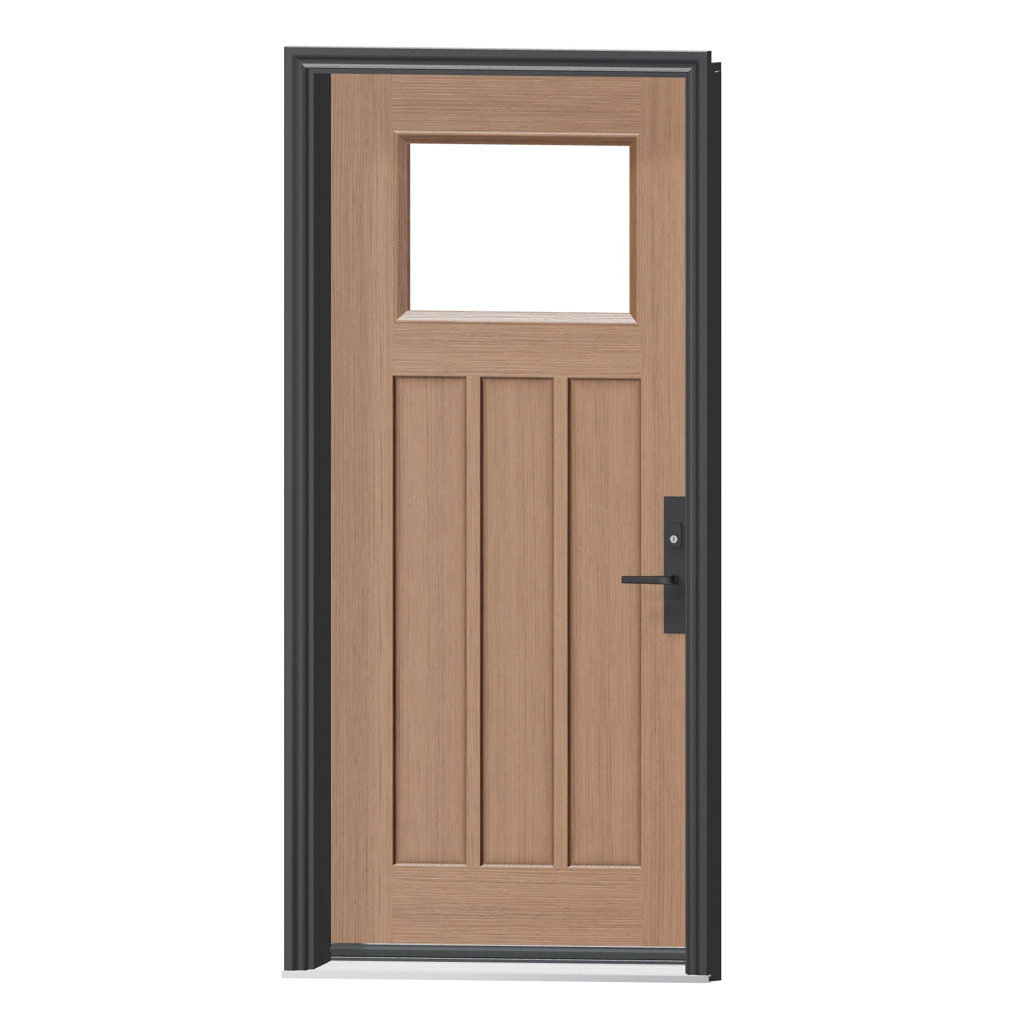 Angled exterior view of 36 × 79 inch FG4H · Fir Craftsman three panel Fiberglass Entry Door
