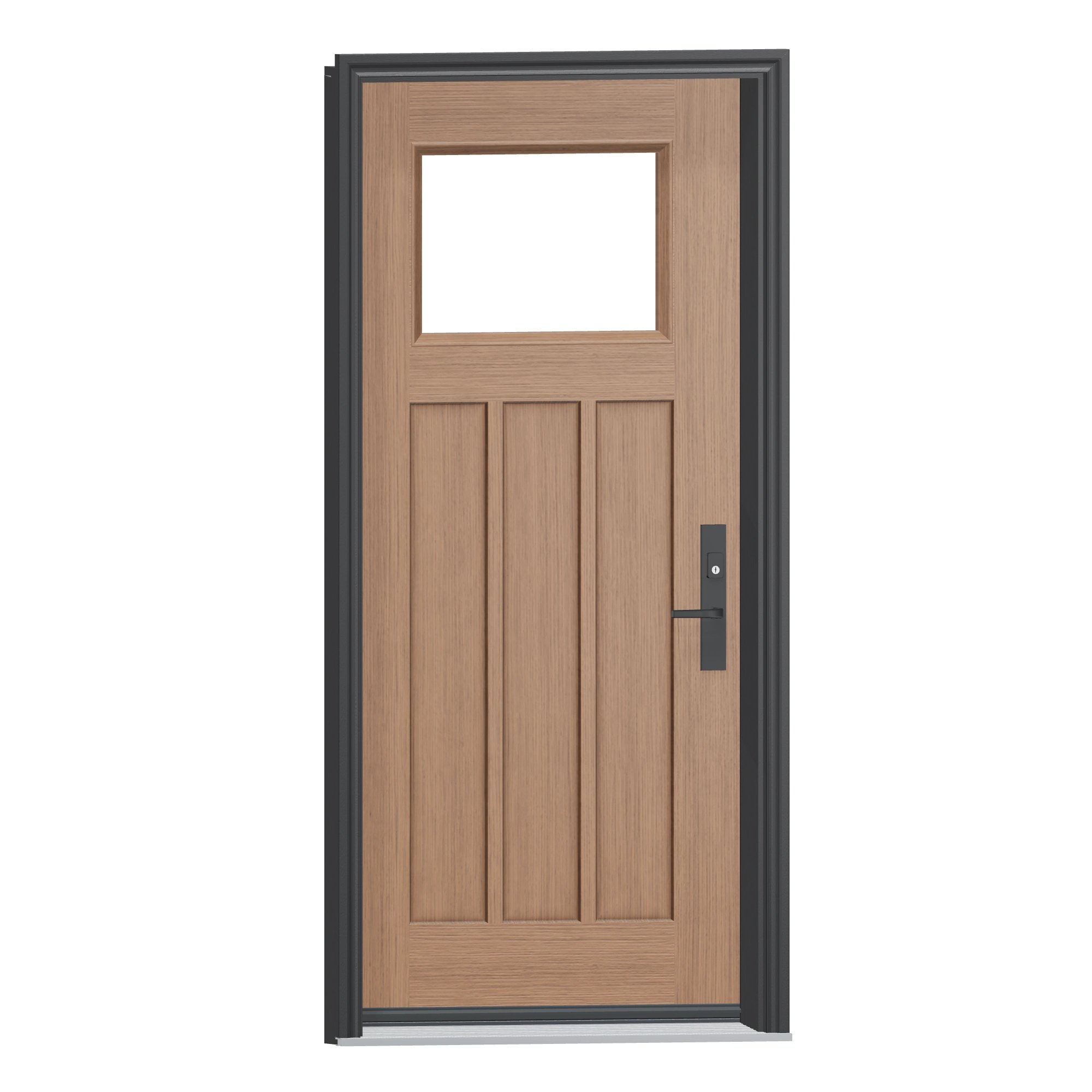 Opposite exterior angle of 36 × 79 inch FG4H · Fir Craftsman three panel Fiberglass Entry Door