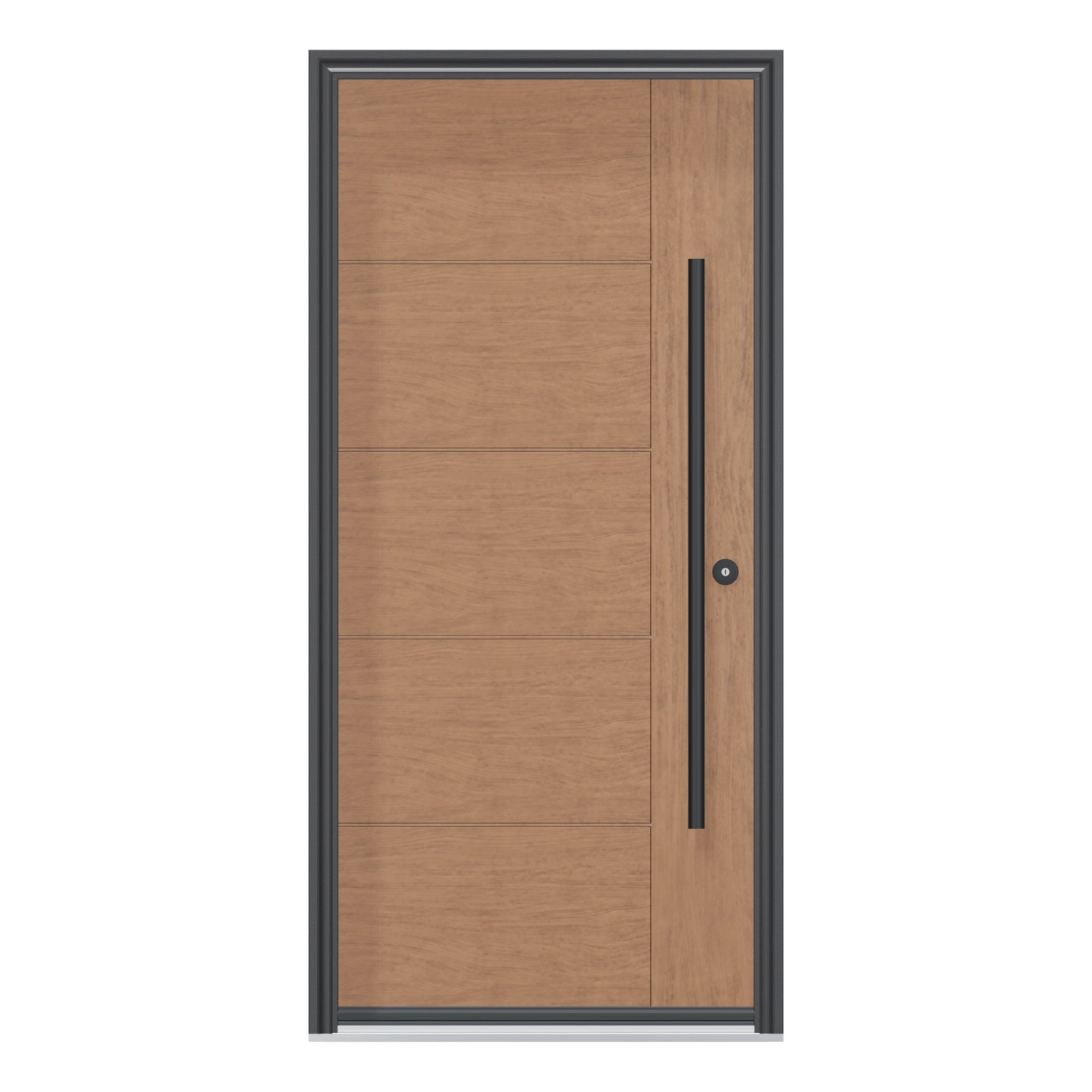 Straight exterior view of 36 × 79 inch TG71 · Modern teak Fiberglass Entry Door