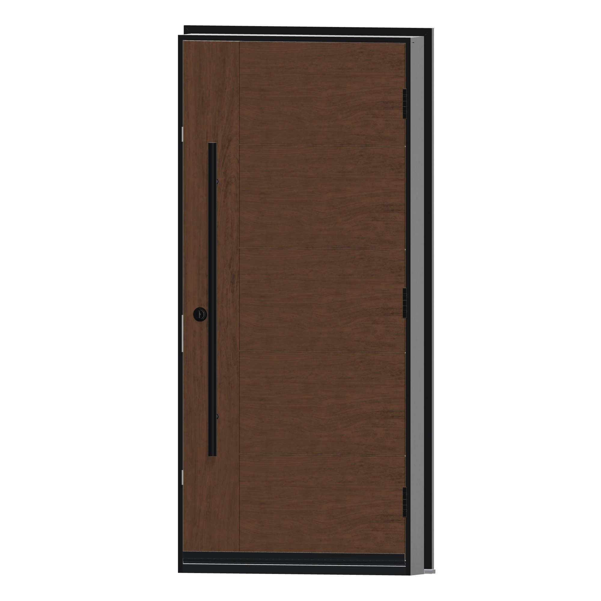Angled interior view of 36 × 79 inch TG71 · Modern teak Fiberglass Entry Door