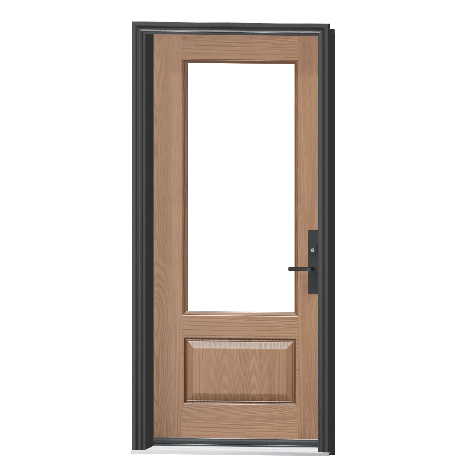 Angled exterior view of 36 × 79 inch WG27 · Three-quarter open & beaded Fiberglass Entry Door