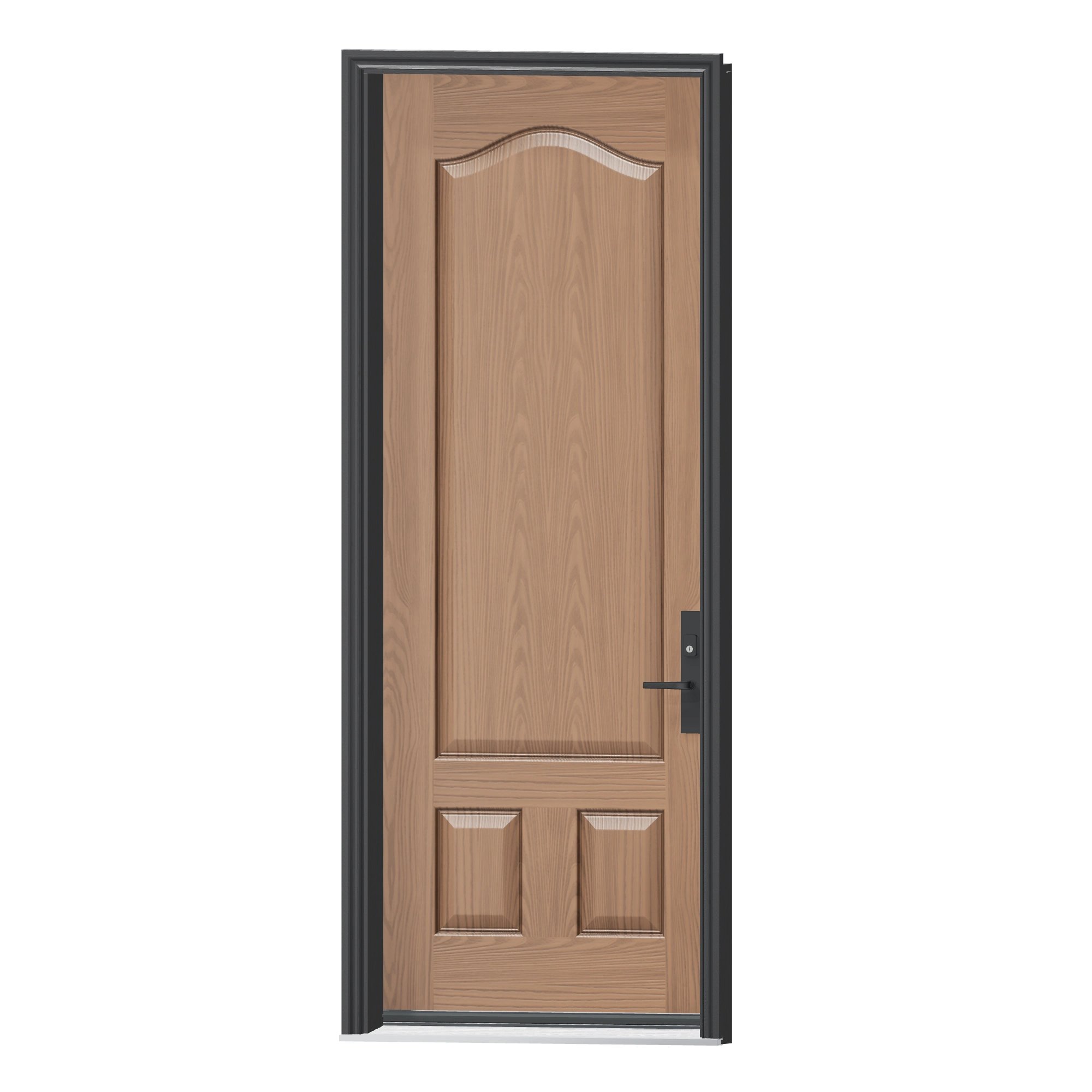 Angled exterior view of 36 × 95 inch WG37 · Three panel arch · 8 foot Fiberglass Entry Door