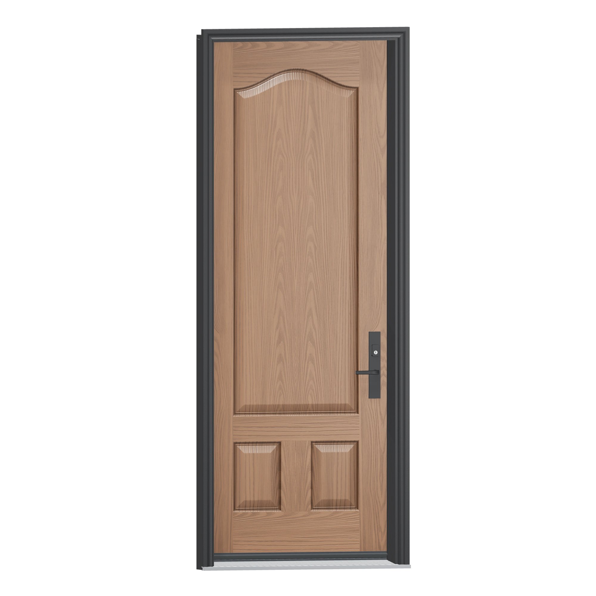 Opposite exterior angle of 36 × 95 inch WG37 · Three panel arch · 8 foot Fiberglass Entry Door