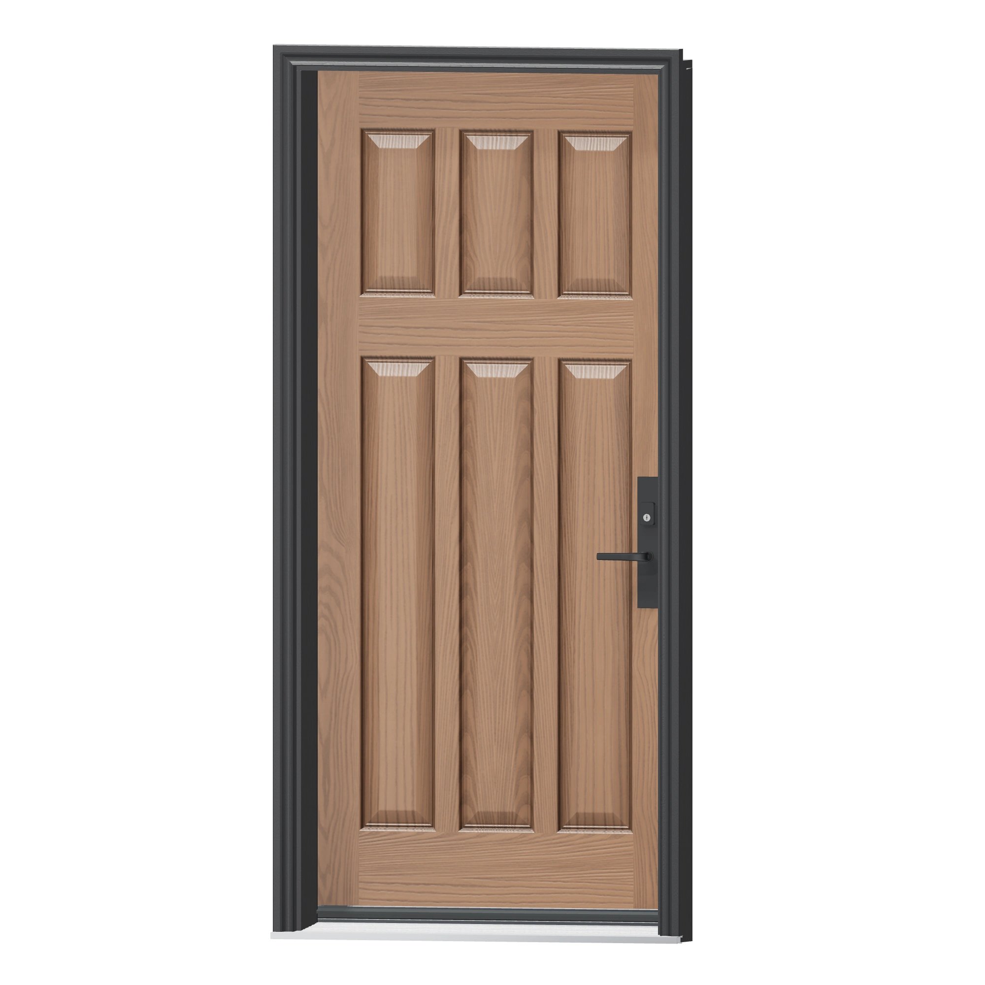 Angled exterior view of 36 × 79 inch WG66 · Six vertical panels Fiberglass Entry Door