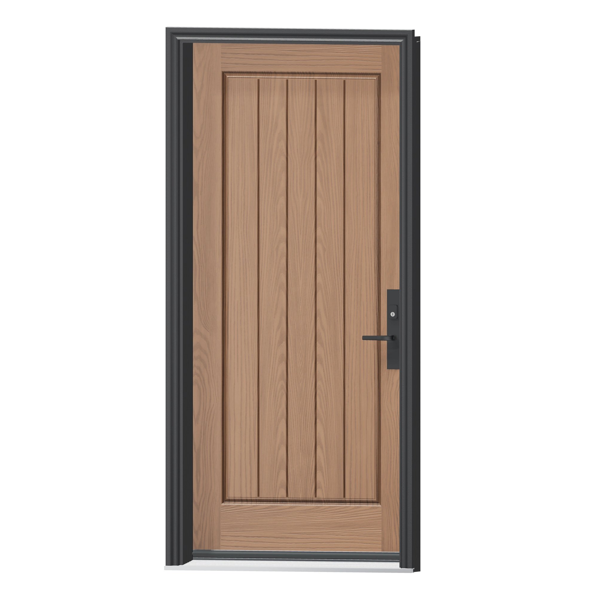 Angled exterior view of 36 × 79 inch WG6FP · One panel planks Fiberglass Entry Door