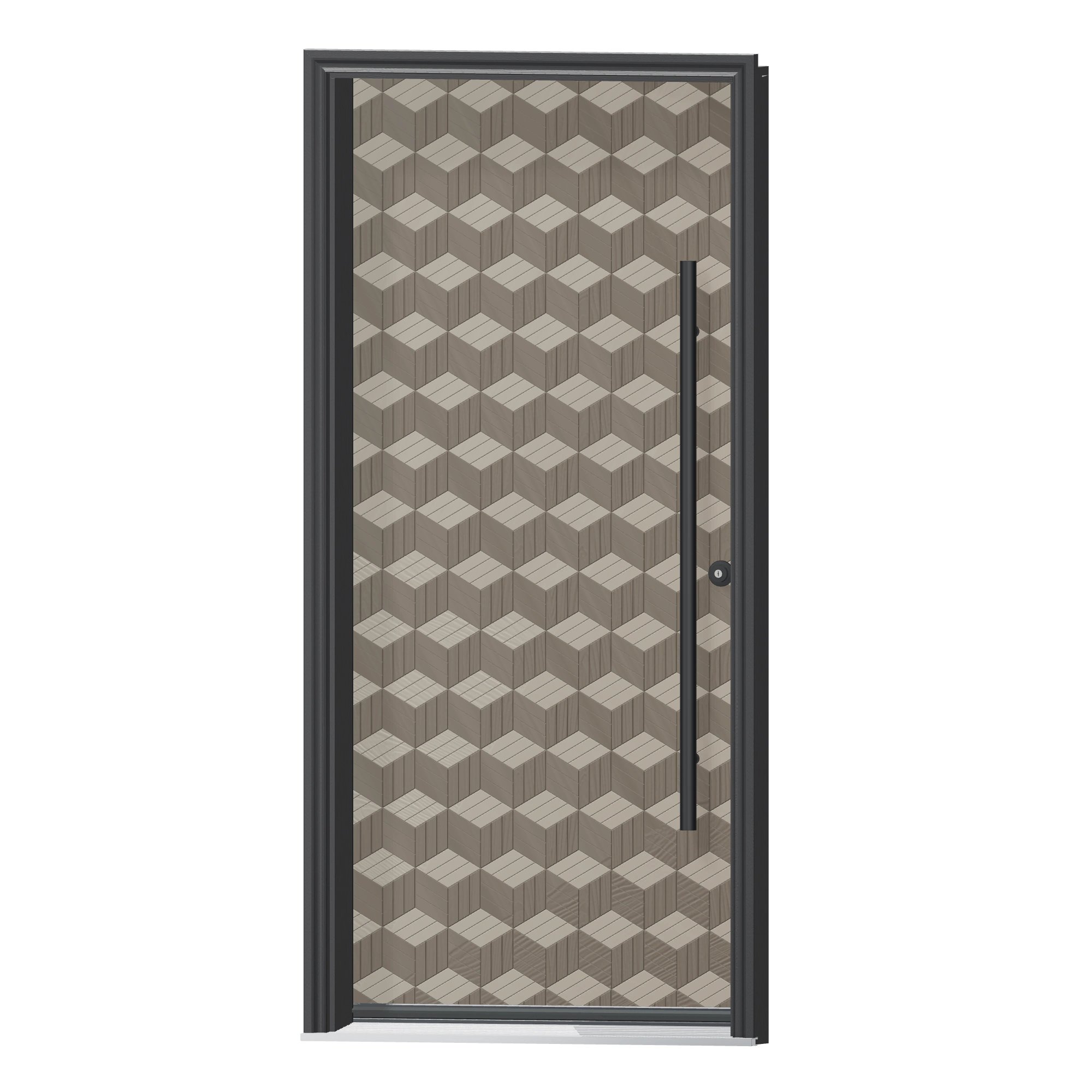 Angled exterior view of 36 × 79 inch Cube Fiberglass Entry Door