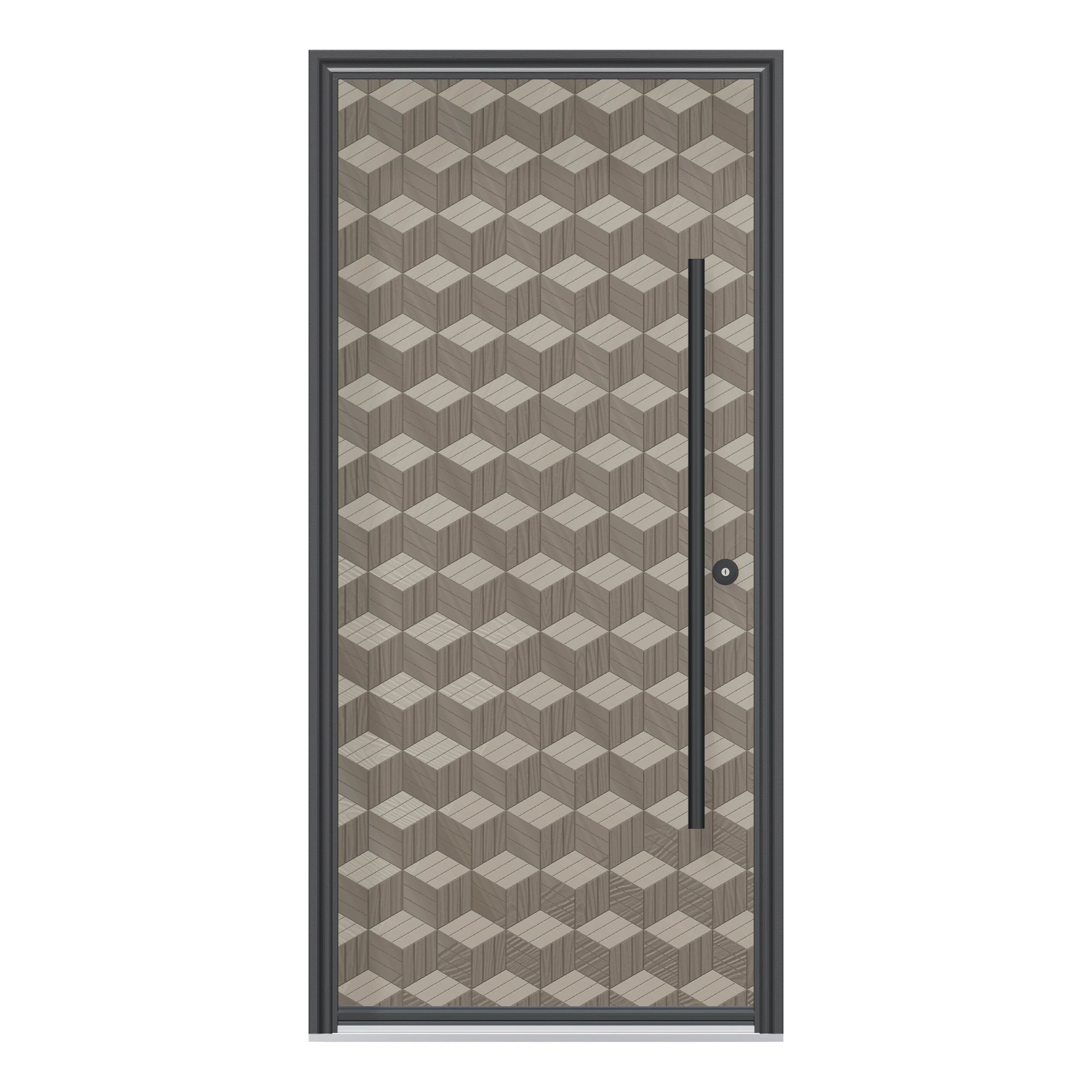Straight exterior view of 36 × 79 inch Cube Fiberglass Entry Door