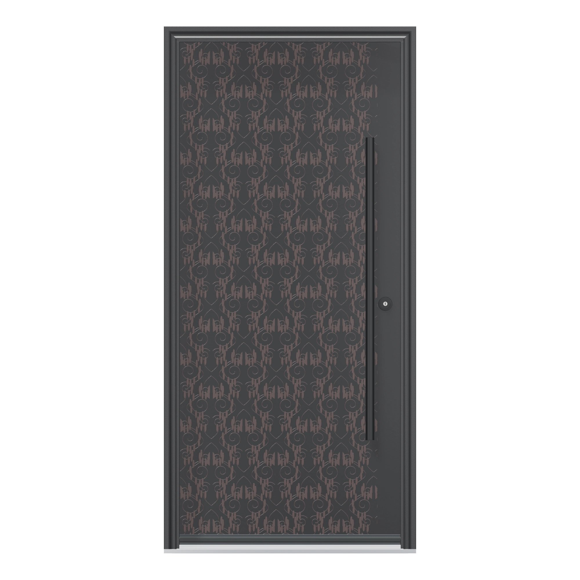 Straight exterior view of 36 × 79 inch Damask Fiberglass Entry Door