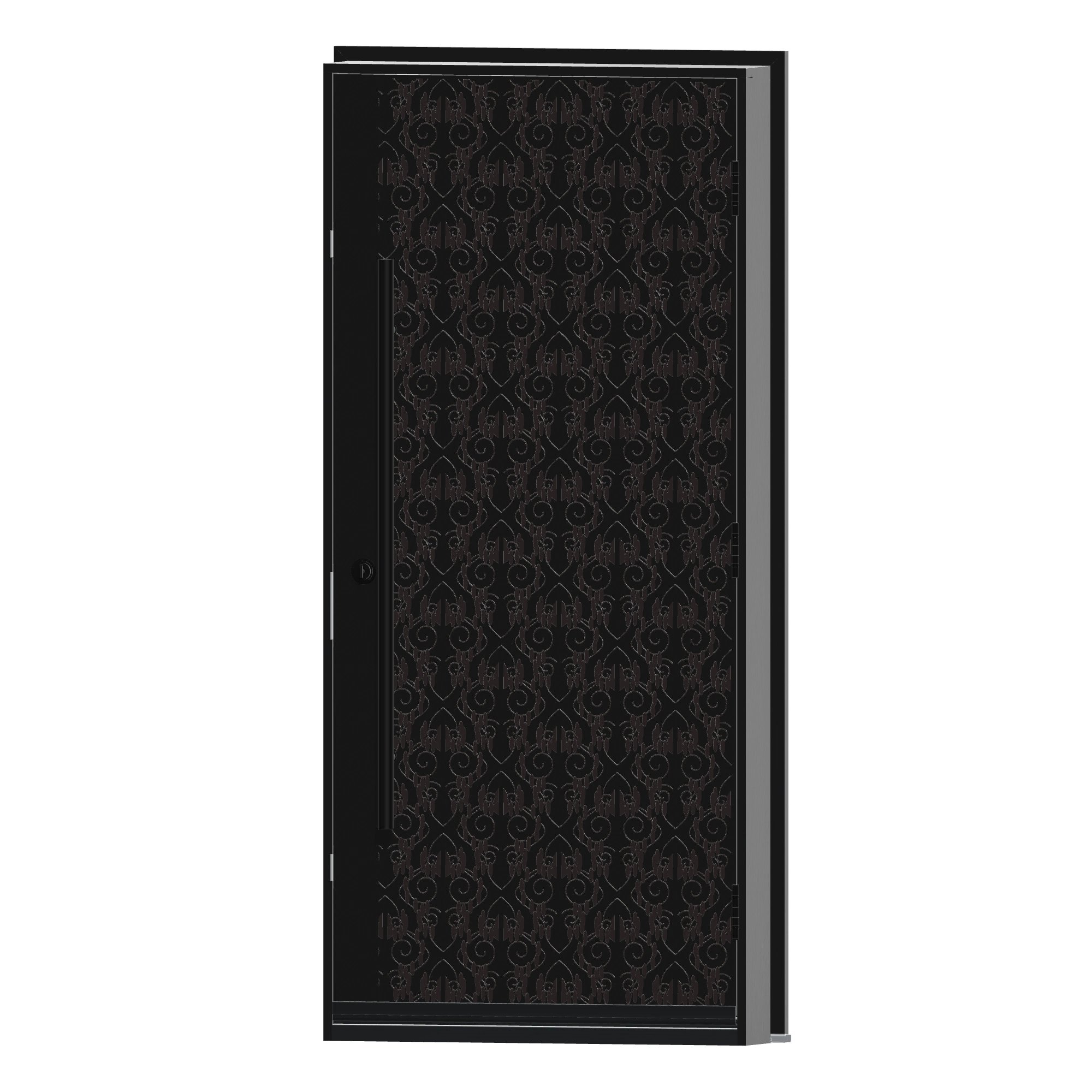 Angled interior view of 36 × 79 inch Damask Fiberglass Entry Door