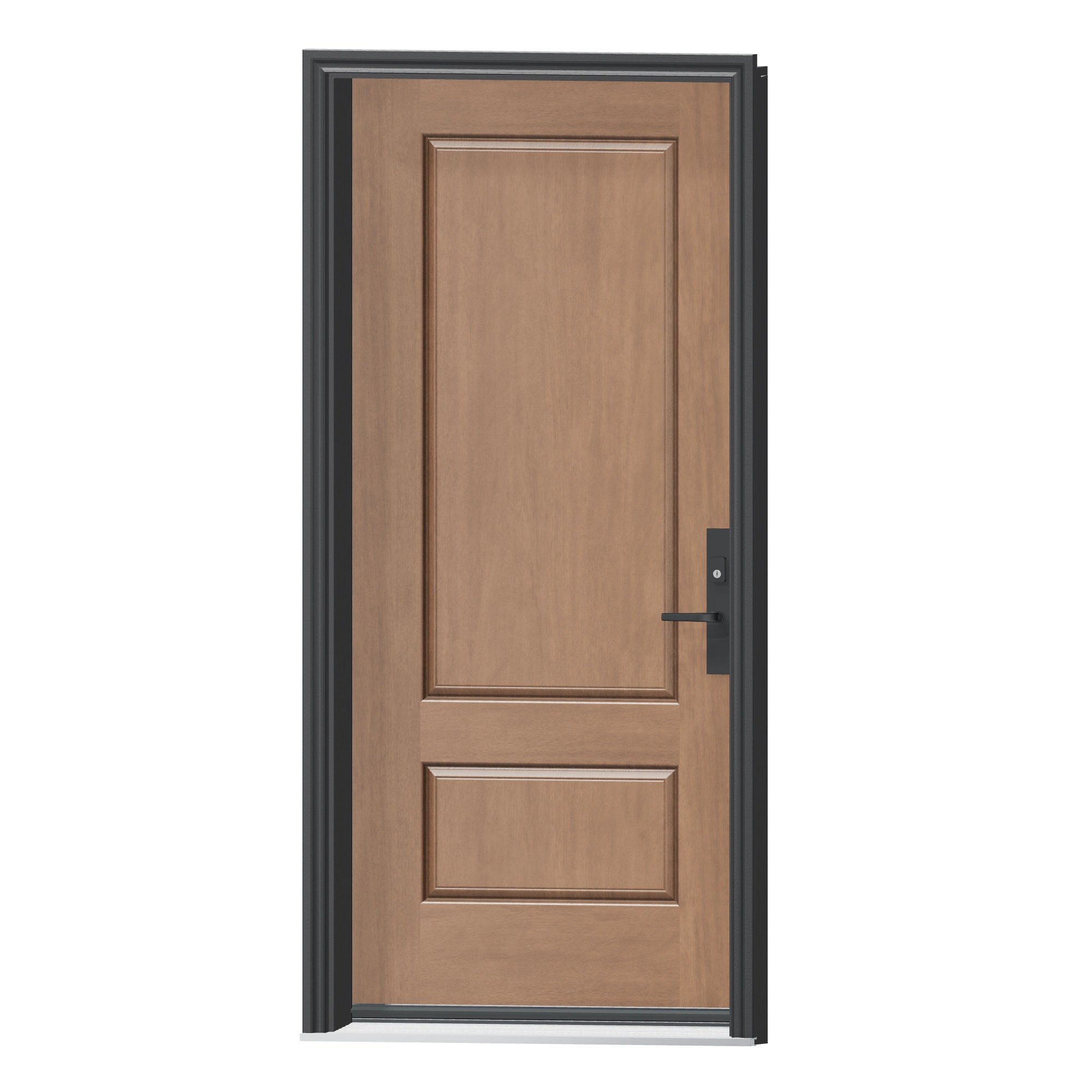 Angled exterior view of 36 × 79 inch MAH24 · Three-quarter two panel Fiberglass Entry Door