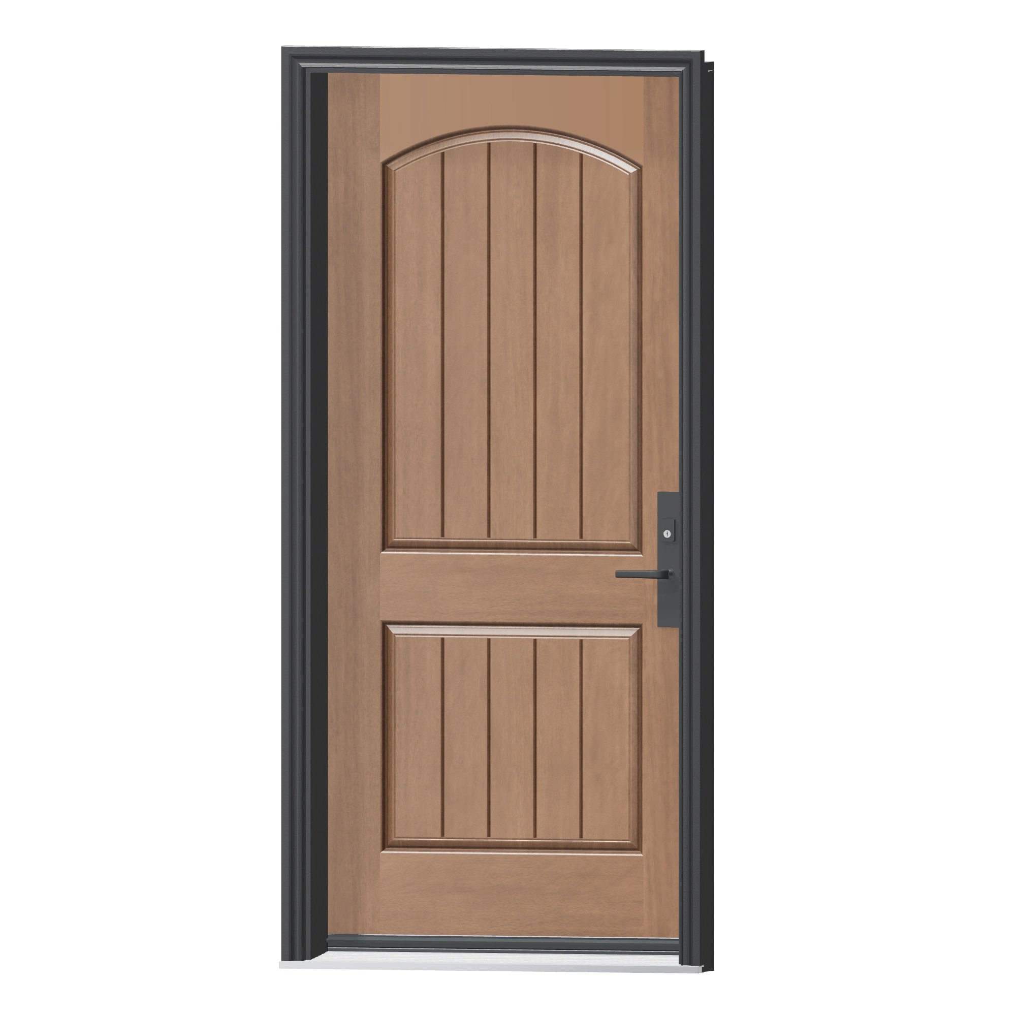 Angled exterior view of 36 × 79 inch MAH2A · Two panel arch plank Fiberglass Entry Door