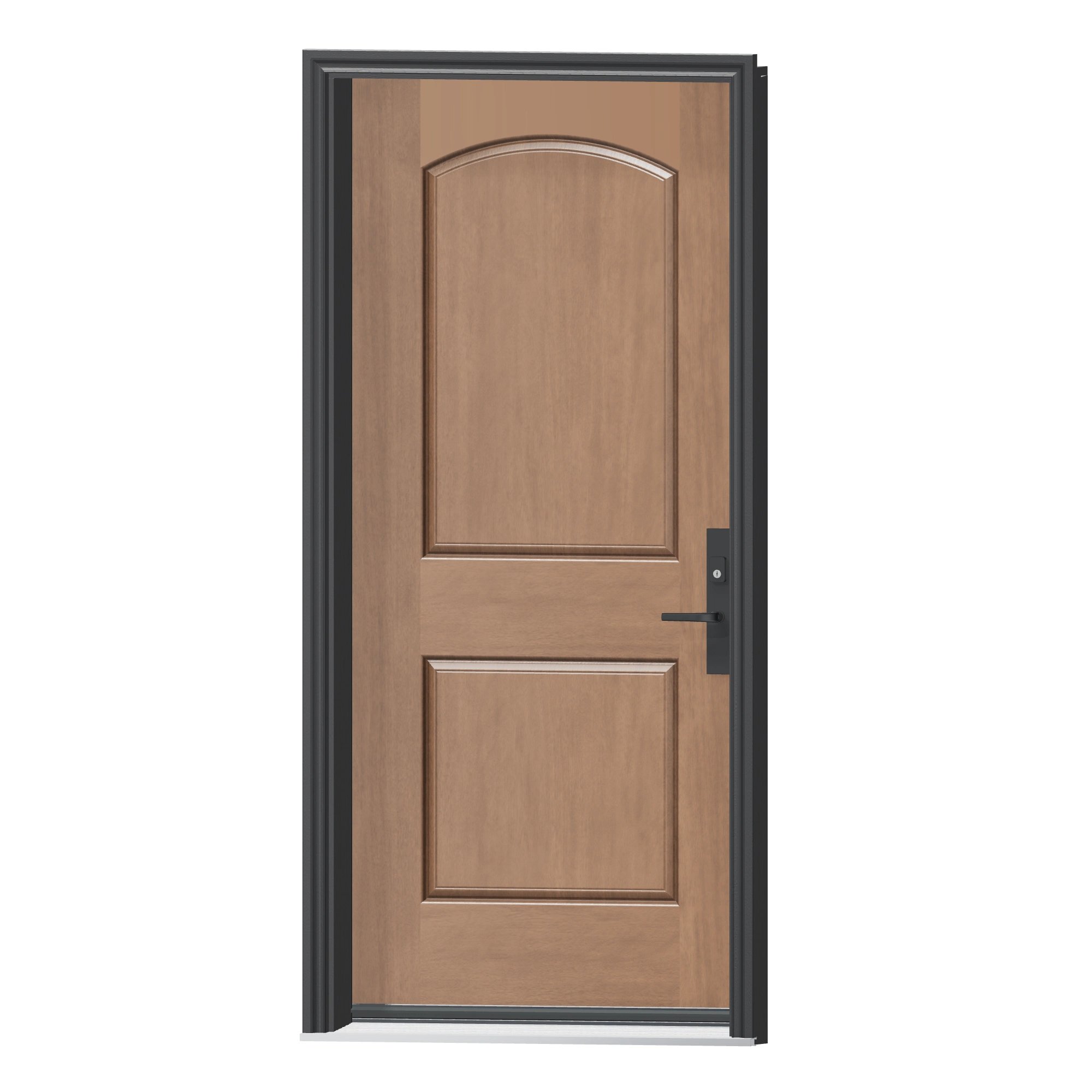 Angled exterior view of 36 × 79 inch MAH2D · Two panel arch Fiberglass Entry Door