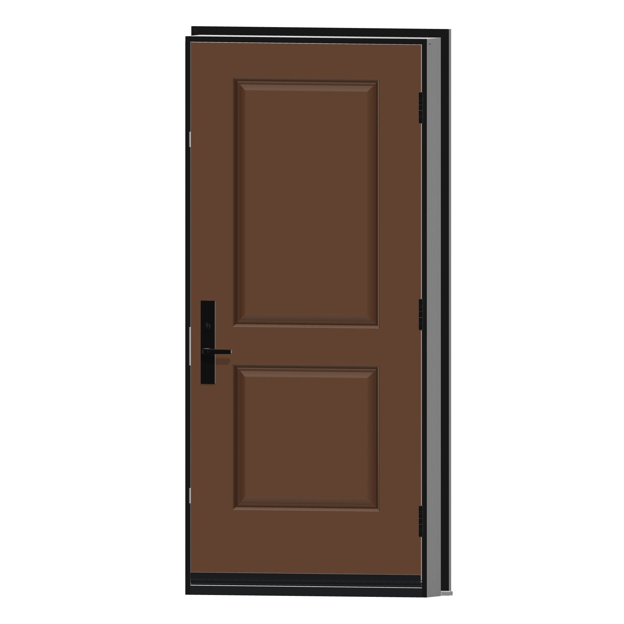 Angled interior view of 36 × 79 inch SMO22 · Half two panel Fiberglass Entry Door