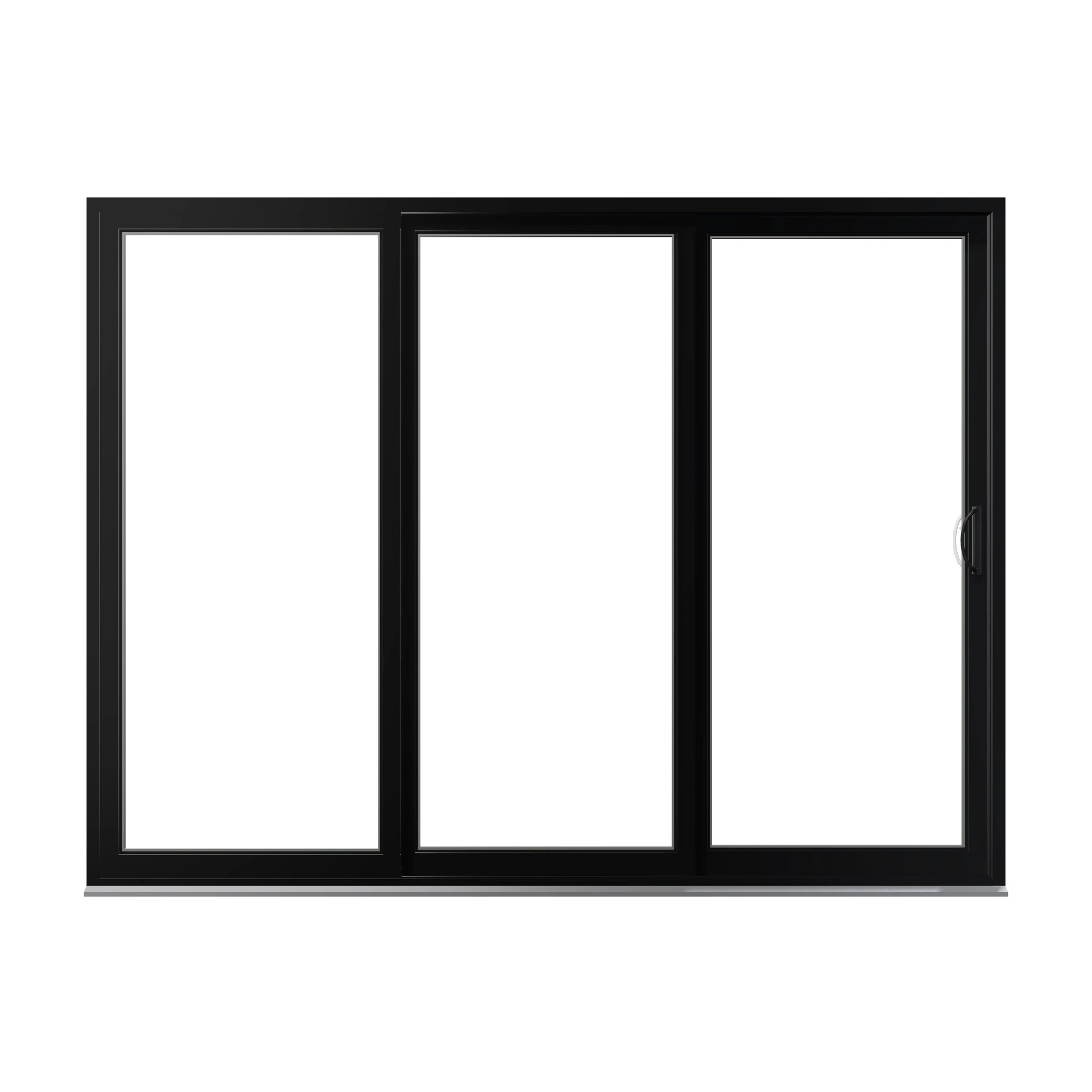 Straight exterior view of Rimini 104.44 × 79.25 inch 3-Panel OXX Vinyl Sliding Patio Door — Black / White