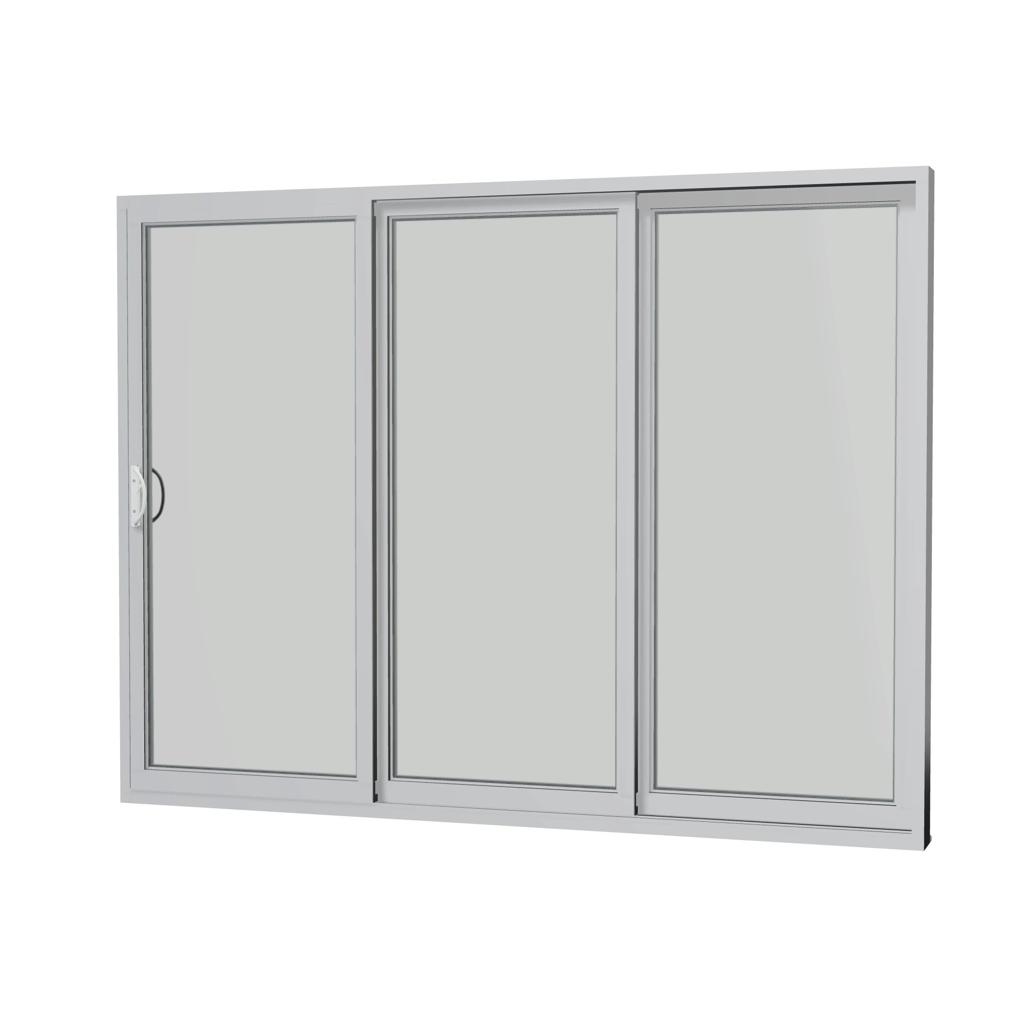 Angled interior view of Rimini 104.44 × 79.25 inch 3-Panel OXX Vinyl Sliding Patio Door — Black / White