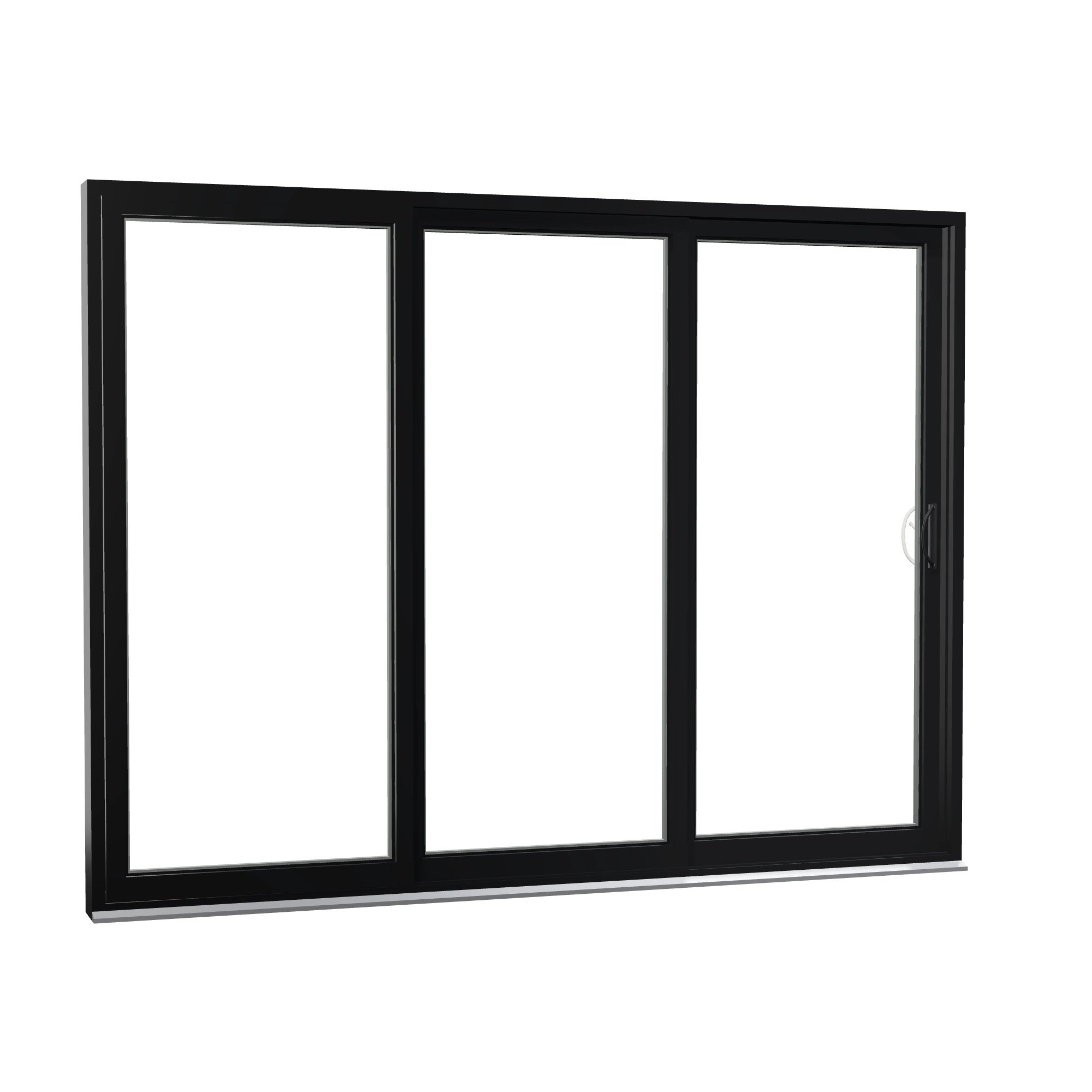 Opposite exterior angle of Rimini 104.44 × 79.25 inch 3-Panel OXX Vinyl Sliding Patio Door — Black / White