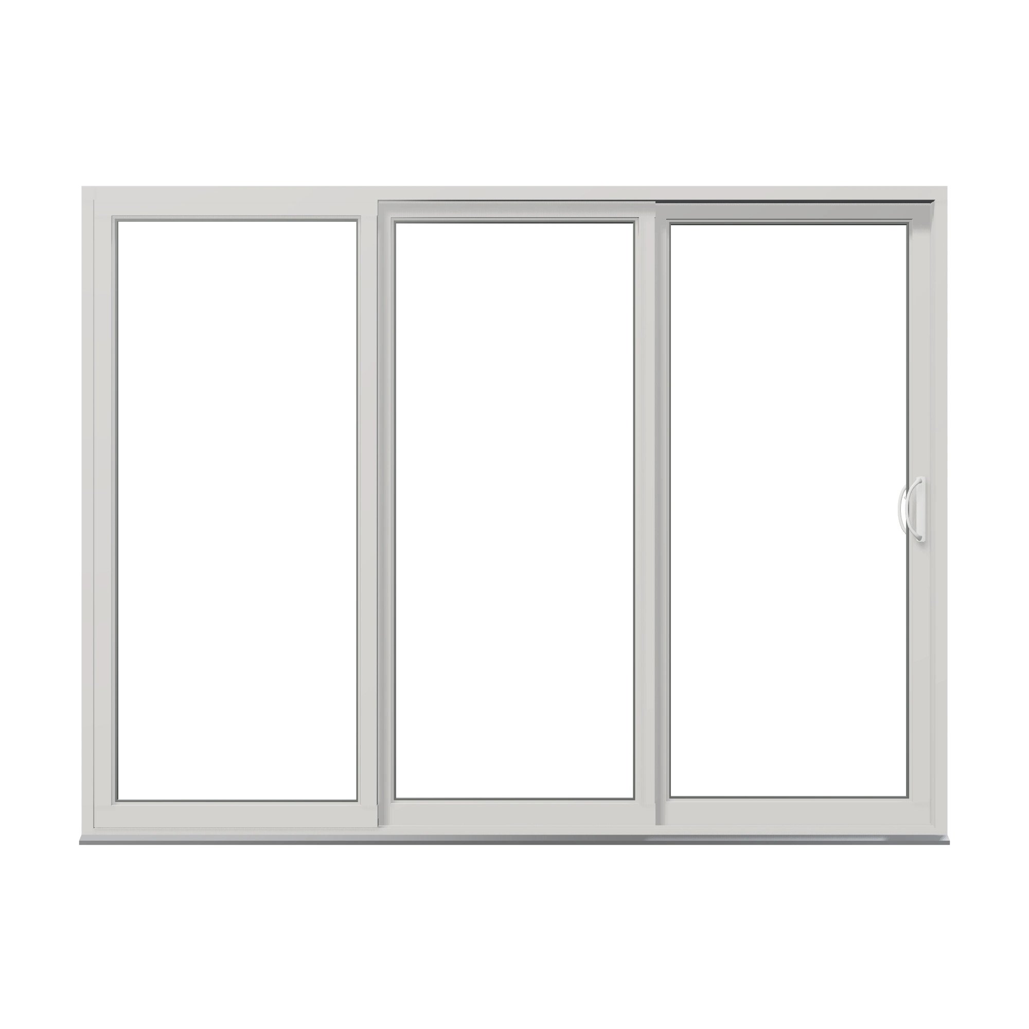 Straight exterior view of Rimini 104.44 × 79.25 inch 3-Panel OXX Vinyl Sliding Patio Door — White / White