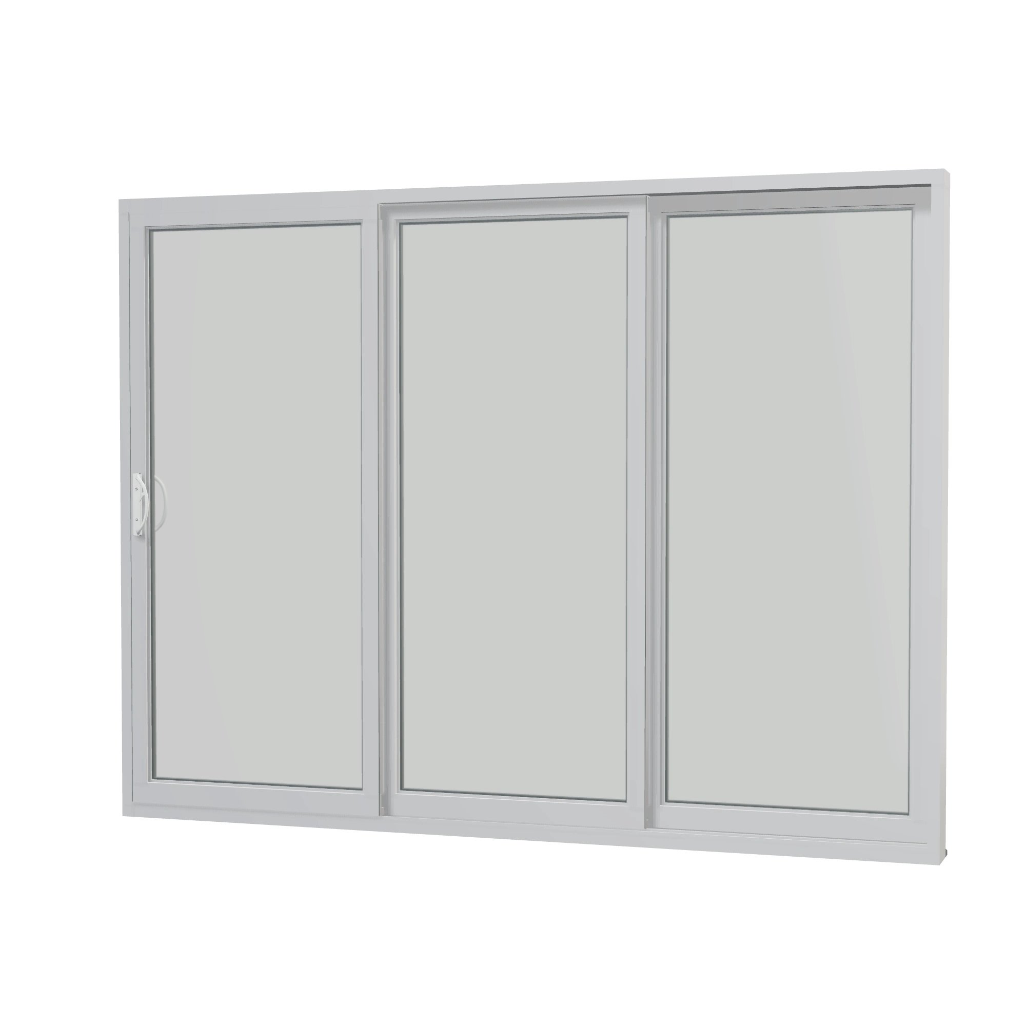 Angled interior view of Rimini 104.44 × 79.25 inch 3-Panel OXX Vinyl Sliding Patio Door — White / White