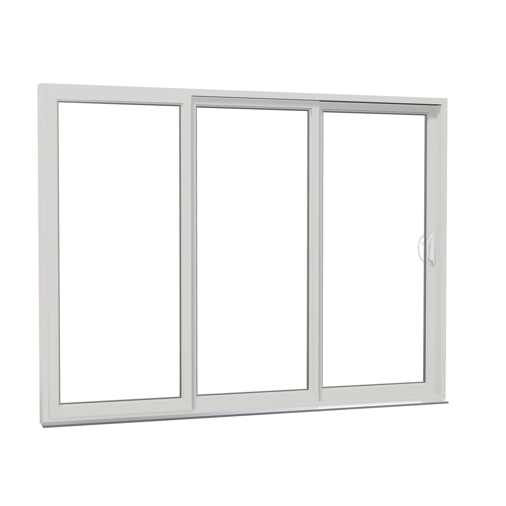 Opposite exterior angle of Rimini 104.44 × 79.25 inch 3-Panel OXX Vinyl Sliding Patio Door — White / White