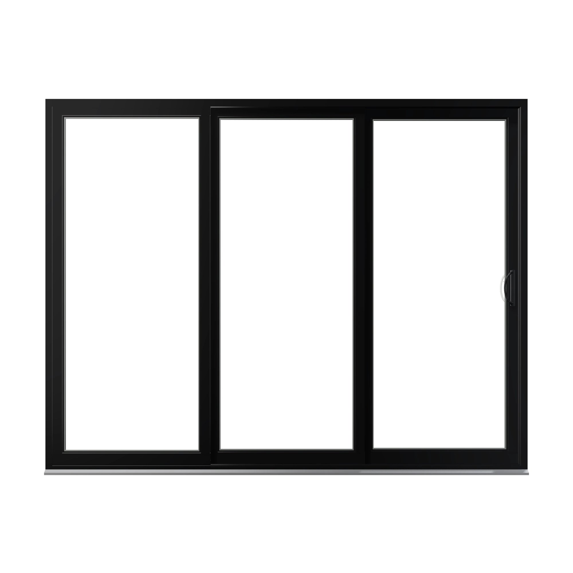 Straight exterior view of Rimini 104.44 × 81.25 inch 3-Panel OXX Vinyl Sliding Patio Door — Black / White