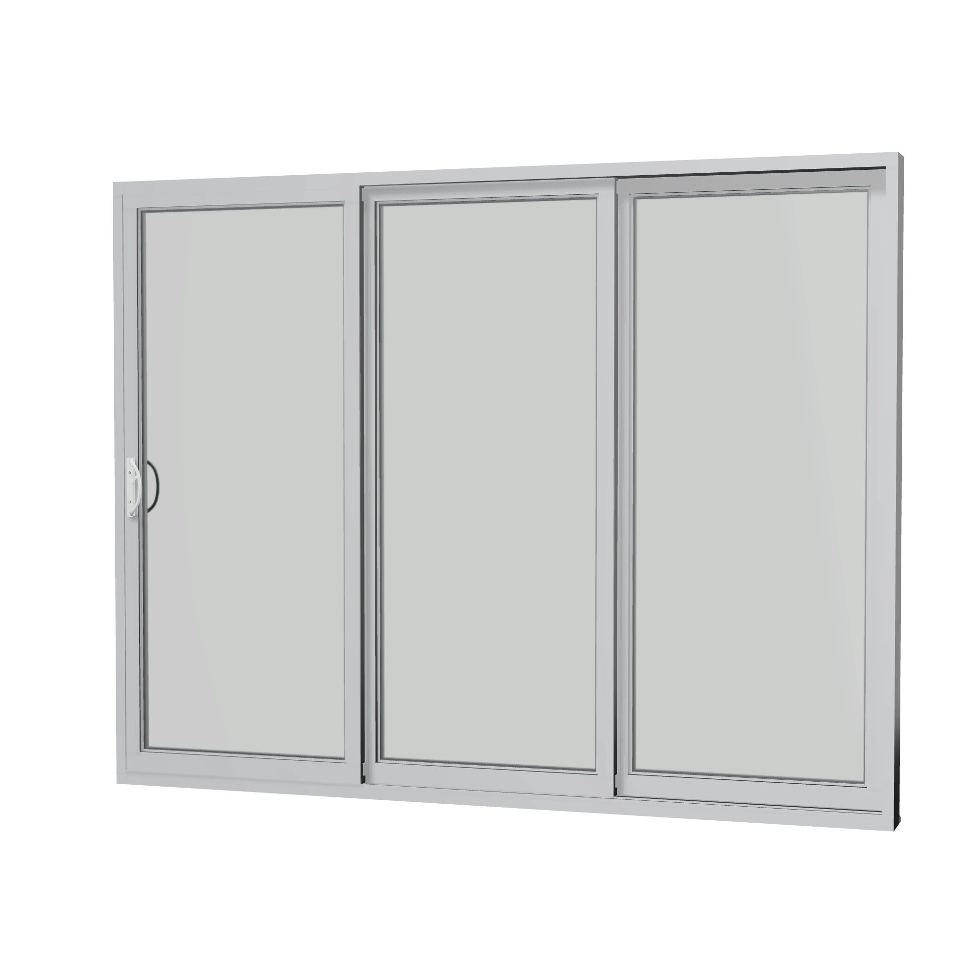 Angled interior view of Rimini 104.44 × 81.25 inch 3-Panel OXX Vinyl Sliding Patio Door — Black / White