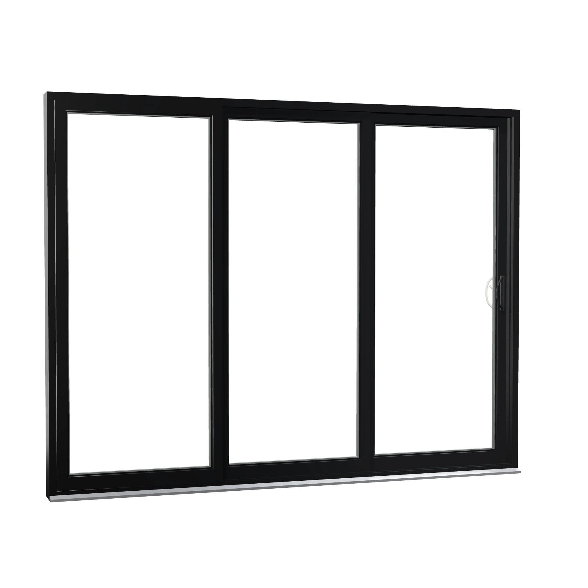Opposite exterior angle of Rimini 104.44 × 81.25 inch 3-Panel OXX Vinyl Sliding Patio Door — Black / White