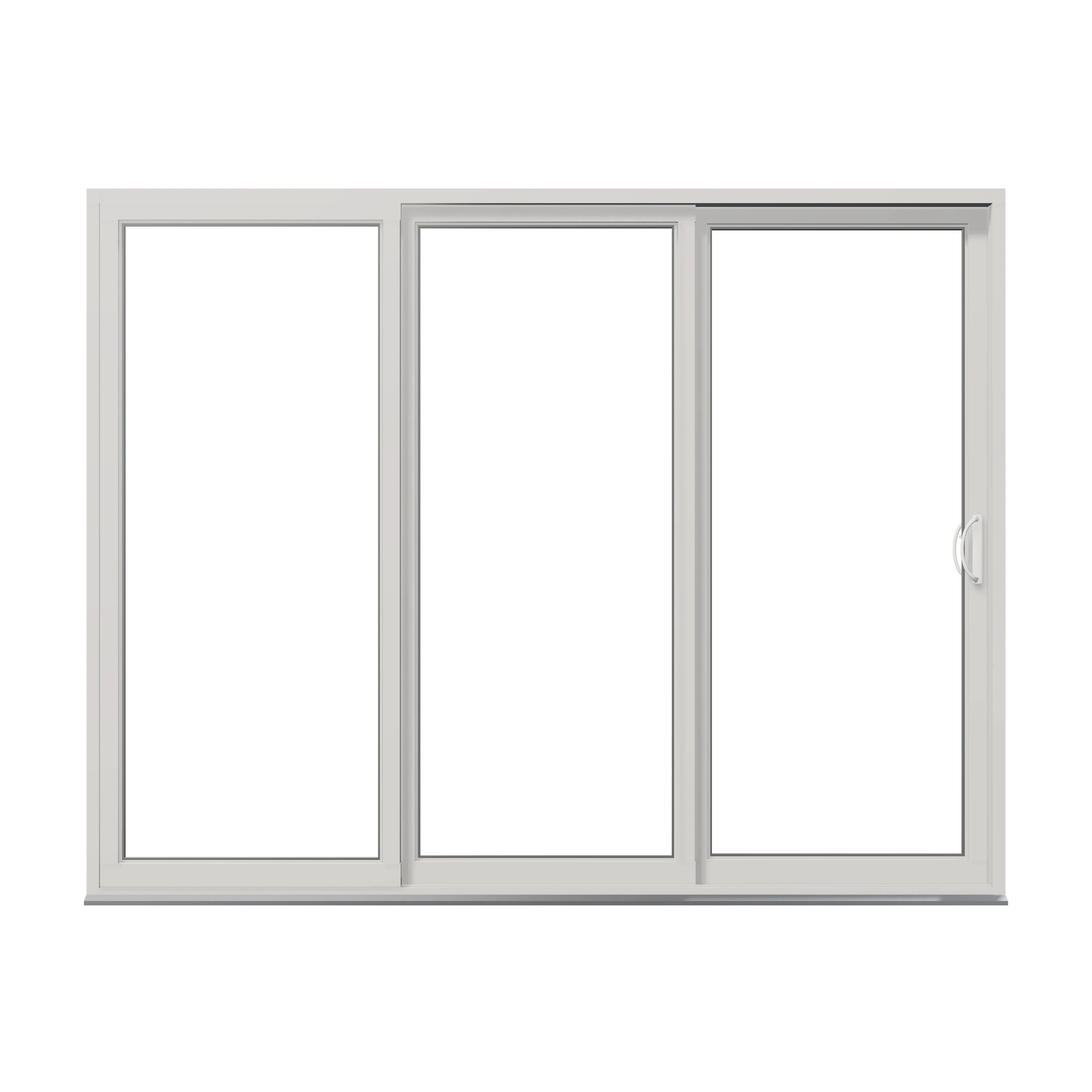 Straight exterior view of Rimini 104.44 × 81.25 inch 3-Panel OXX Vinyl Sliding Patio Door — White / White