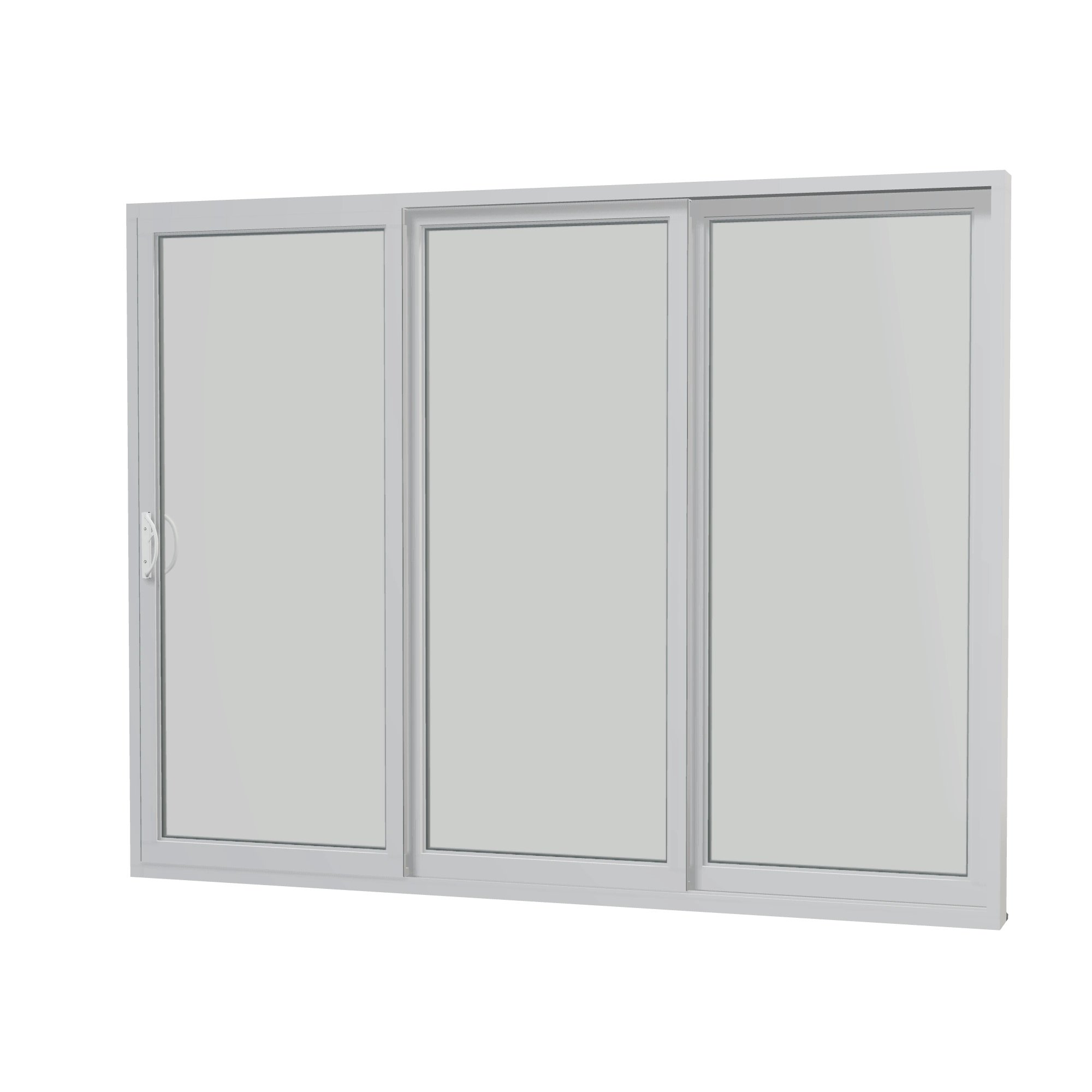 Angled interior view of Rimini 104.44 × 81.25 inch 3-Panel OXX Vinyl Sliding Patio Door — White / White