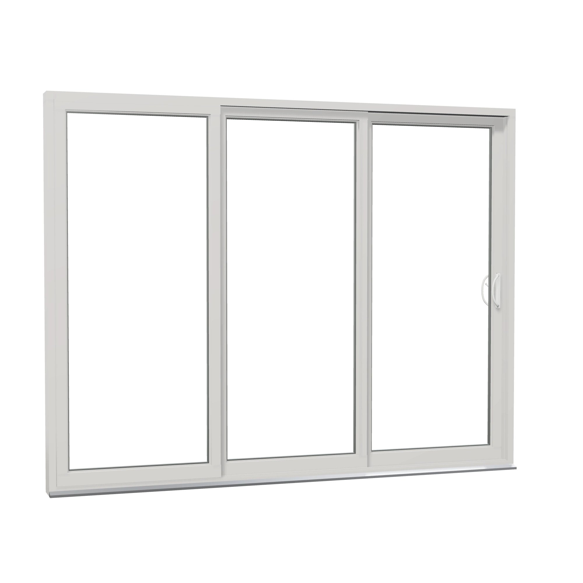 Opposite exterior angle of Rimini 104.44 × 81.25 inch 3-Panel OXX Vinyl Sliding Patio Door — White / White