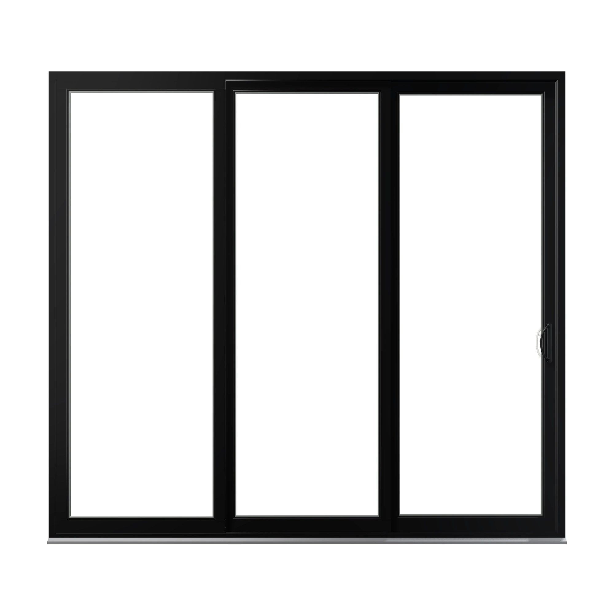 Straight exterior view of Rimini 104.44 × 95.25 inch 3-Panel OXX Vinyl Sliding Patio Door — Black / White