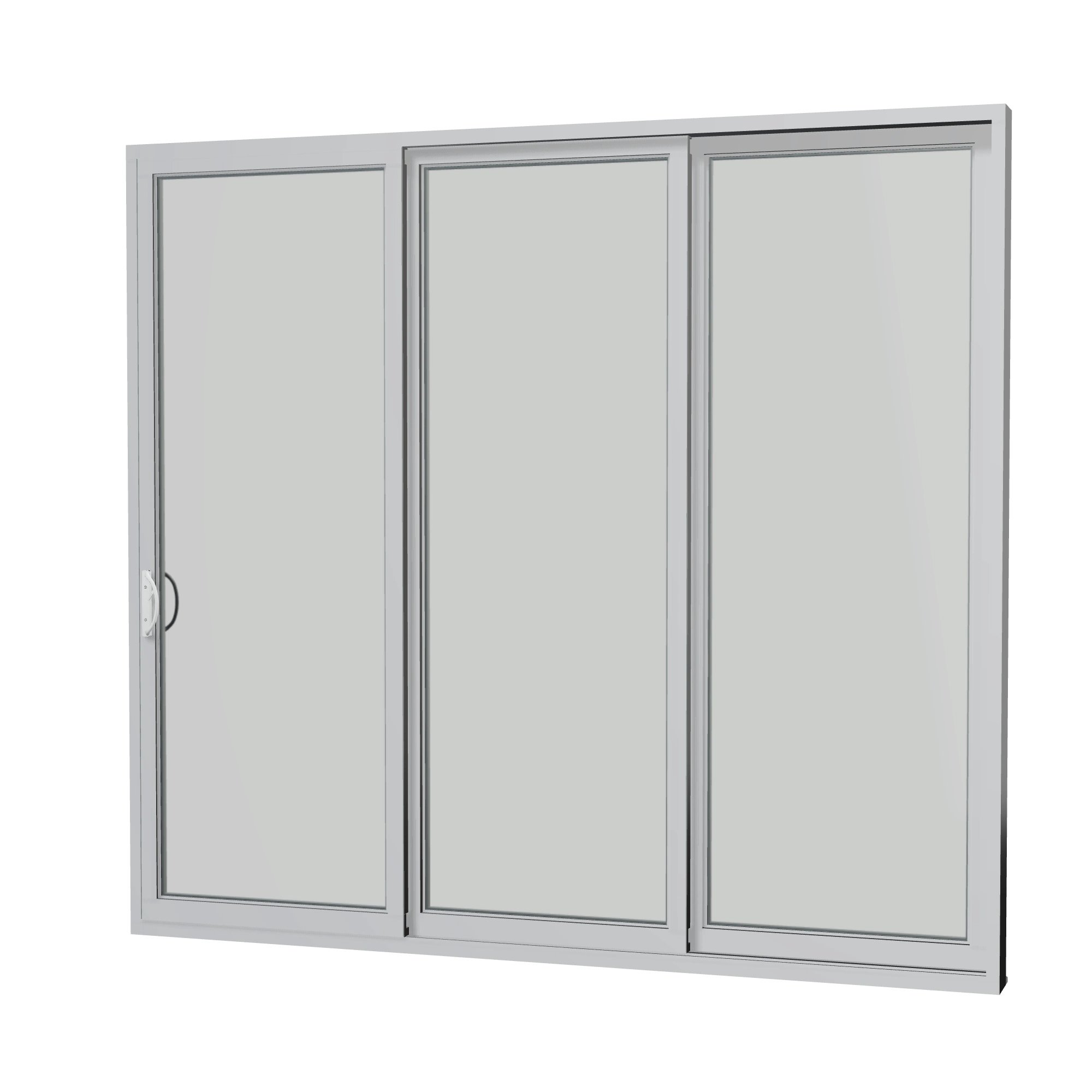 Angled interior view of Rimini 104.44 × 95.25 inch 3-Panel OXX Vinyl Sliding Patio Door — Black / White