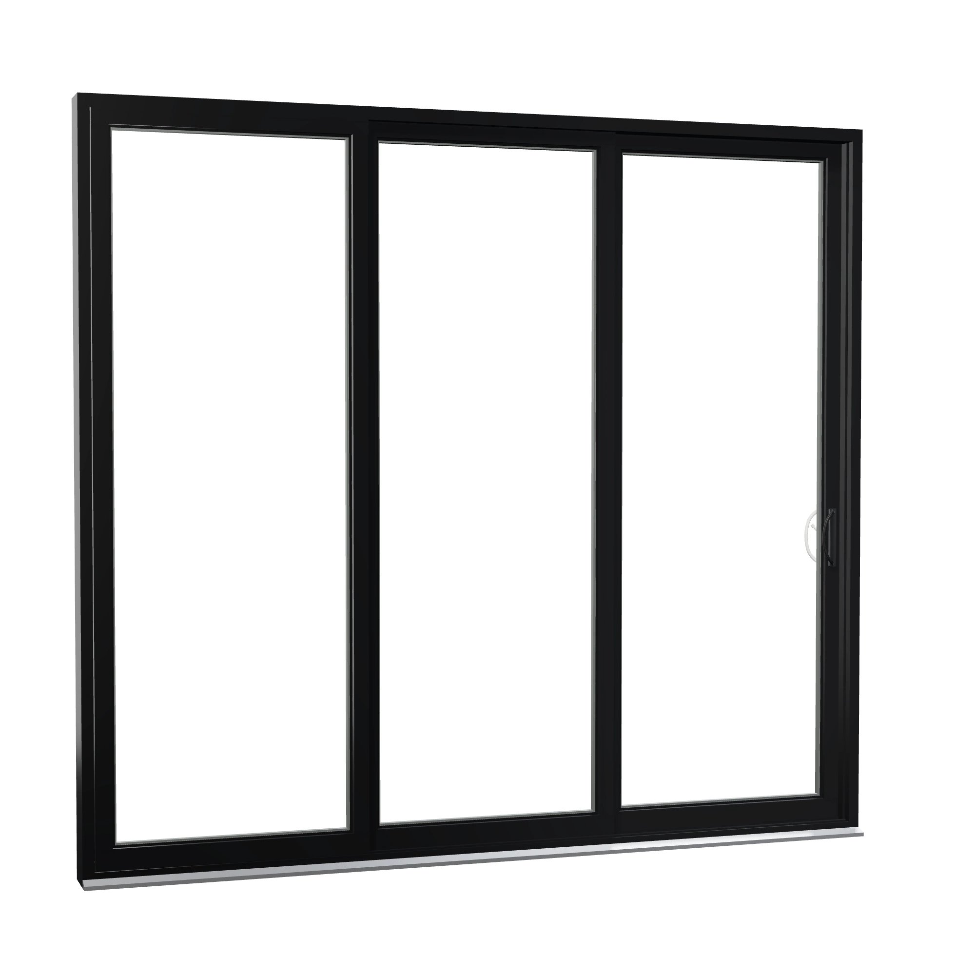 Opposite exterior angle of Rimini 104.44 × 95.25 inch 3-Panel OXX Vinyl Sliding Patio Door — Black / White