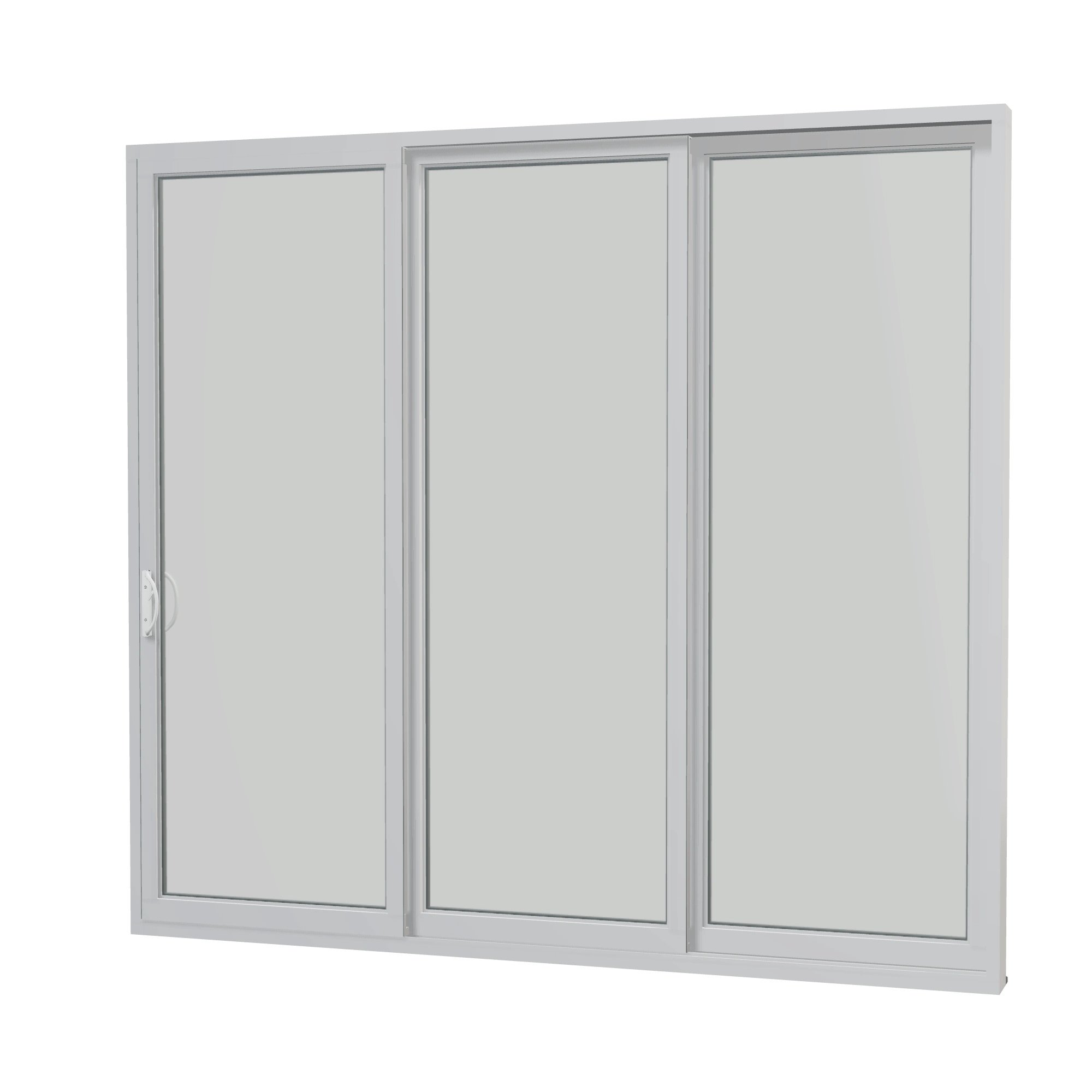 Angled interior view of Rimini 104.44 × 95.25 inch 3-Panel OXX Vinyl Sliding Patio Door — White / White