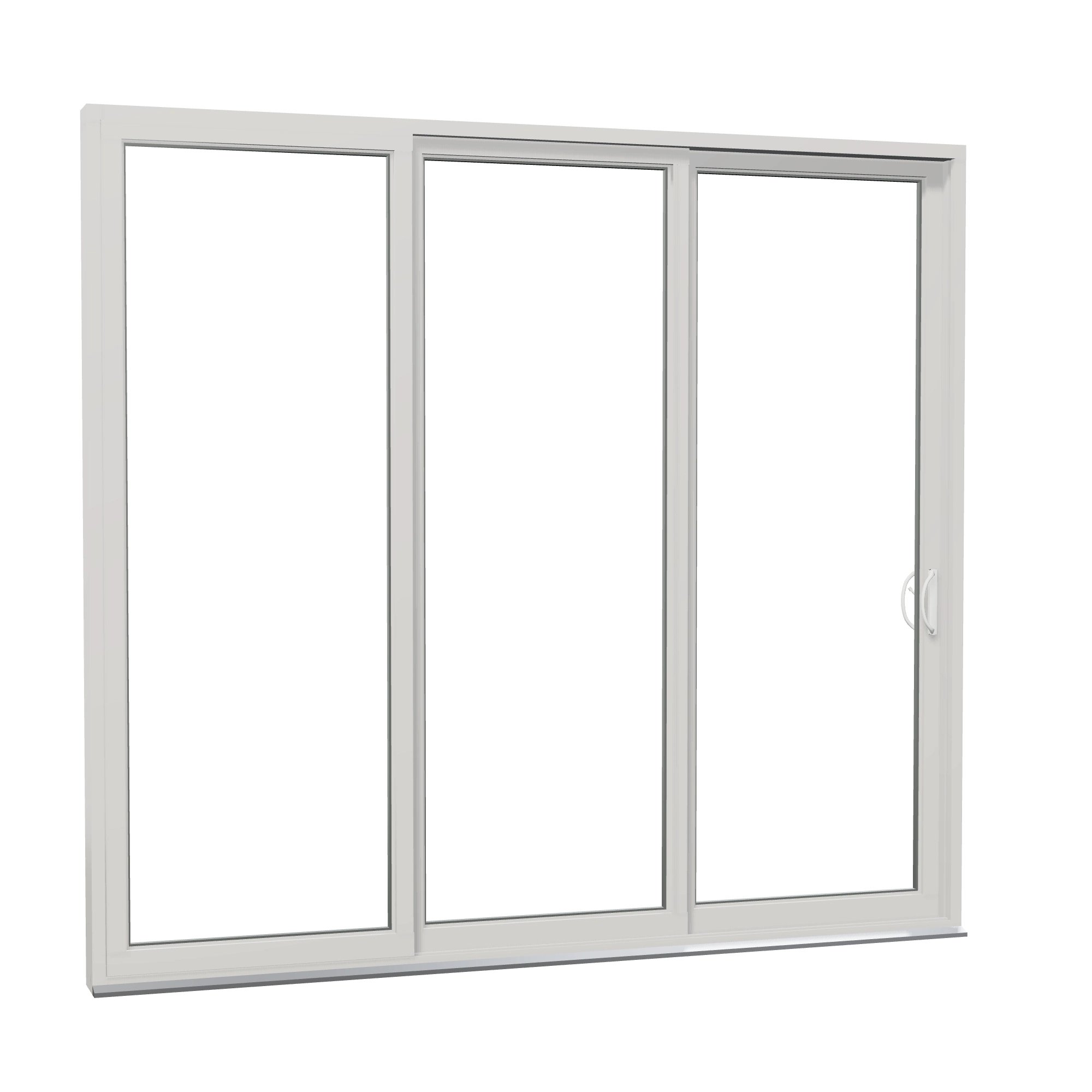 Opposite exterior angle of Rimini 104.44 × 95.25 inch 3-Panel OXX Vinyl Sliding Patio Door — White / White