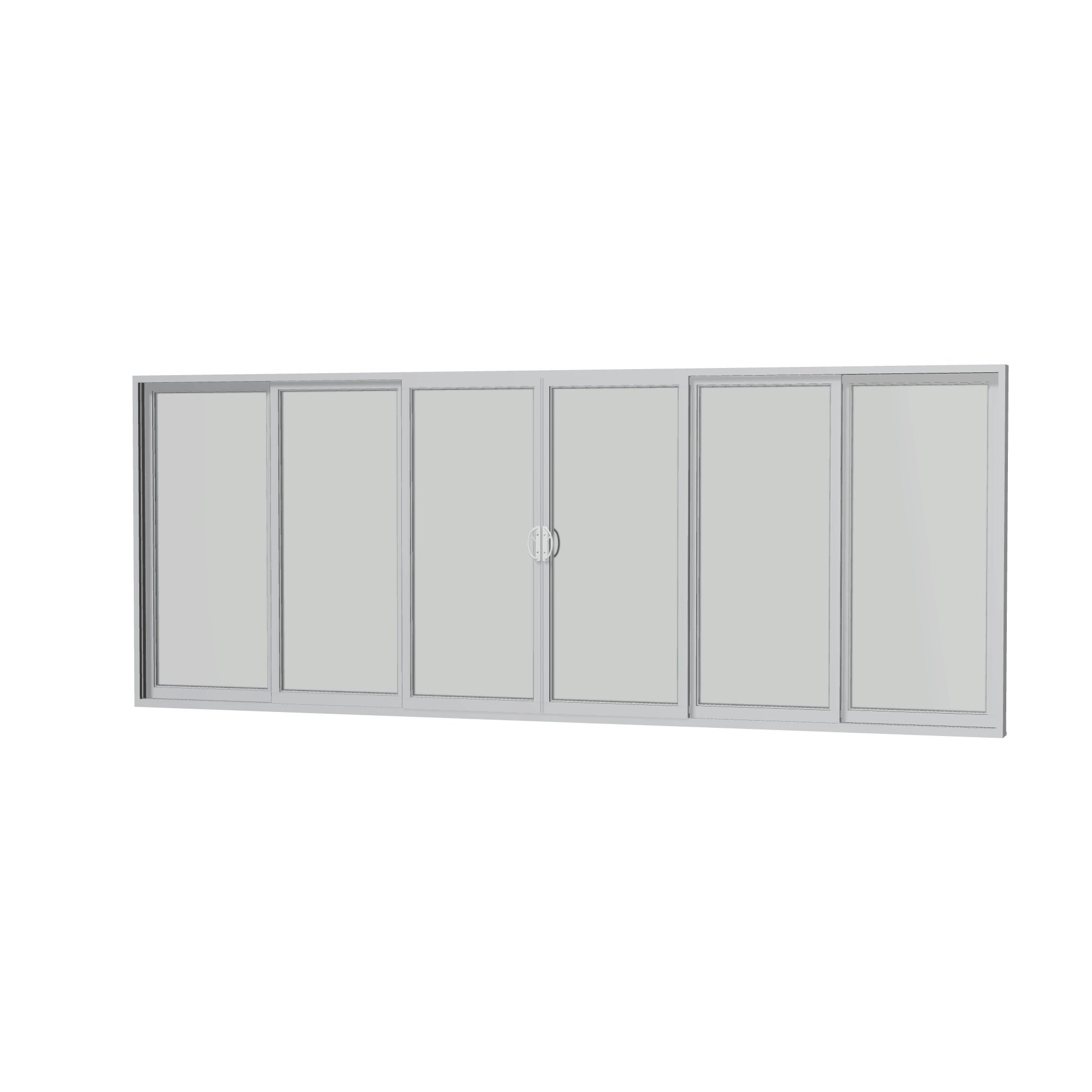 Angled interior view of Rimini 206.19 × 79.25 inch 6-Panel OXXXXO Vinyl Sliding Patio Door — Black / White