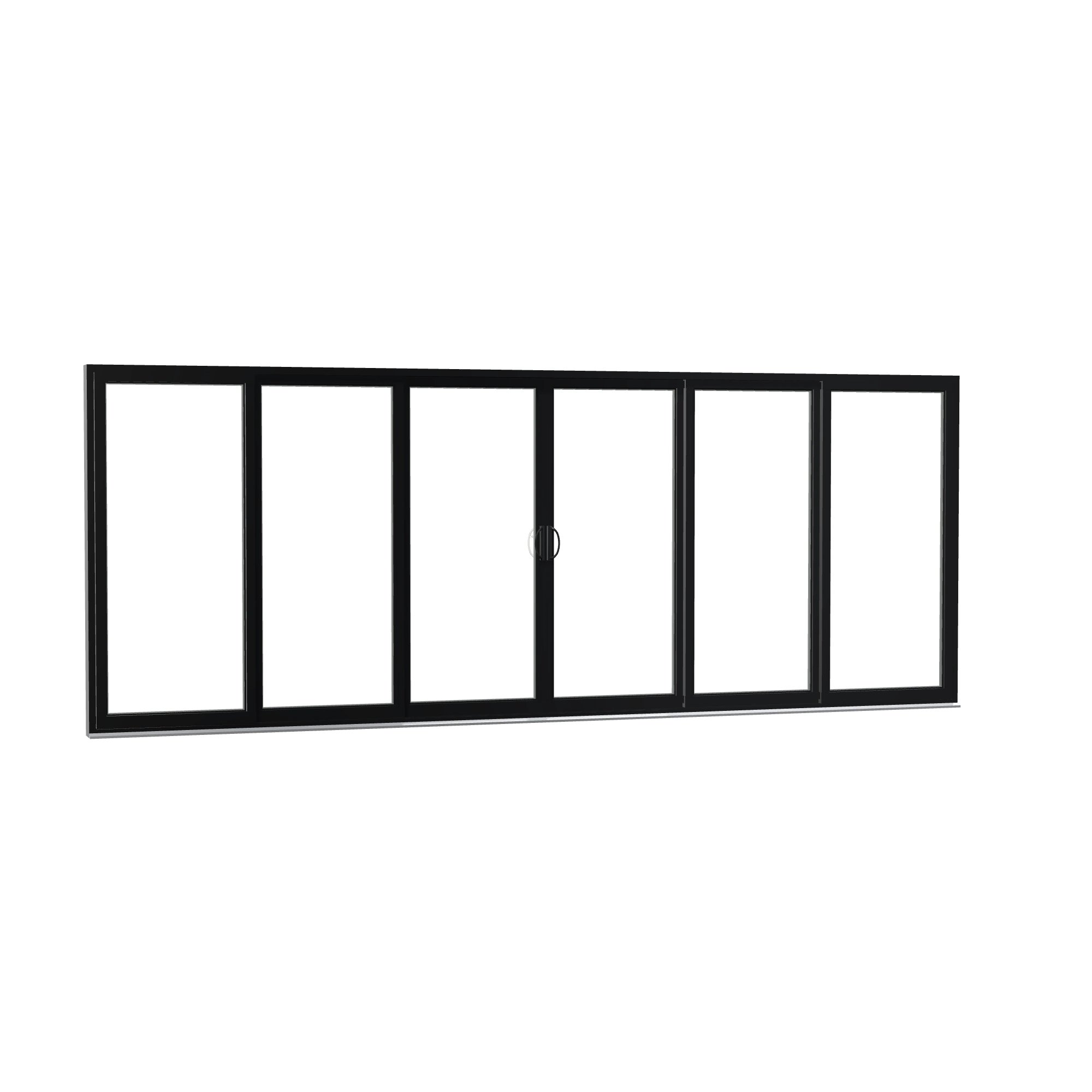 Opposite exterior angle of Rimini 206.19 × 79.25 inch 6-Panel OXXXXO Vinyl Sliding Patio Door — Black / White