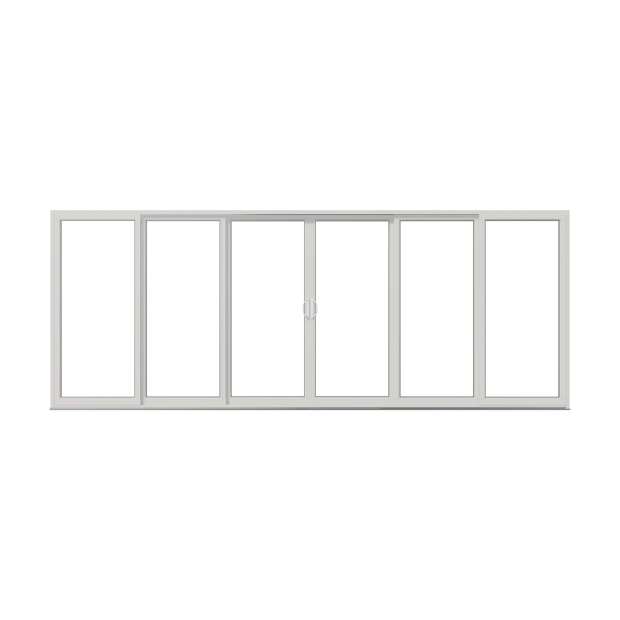 Straight exterior view of Rimini 206.19 × 79.25 inch 6-Panel OXXXXO Vinyl Sliding Patio Door — White / White