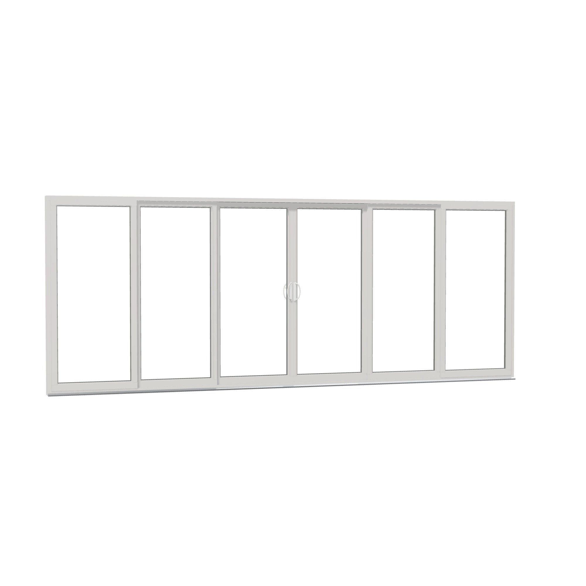 Opposite exterior angle of Rimini 206.19 × 79.25 inch 6-Panel OXXXXO Vinyl Sliding Patio Door — White / White