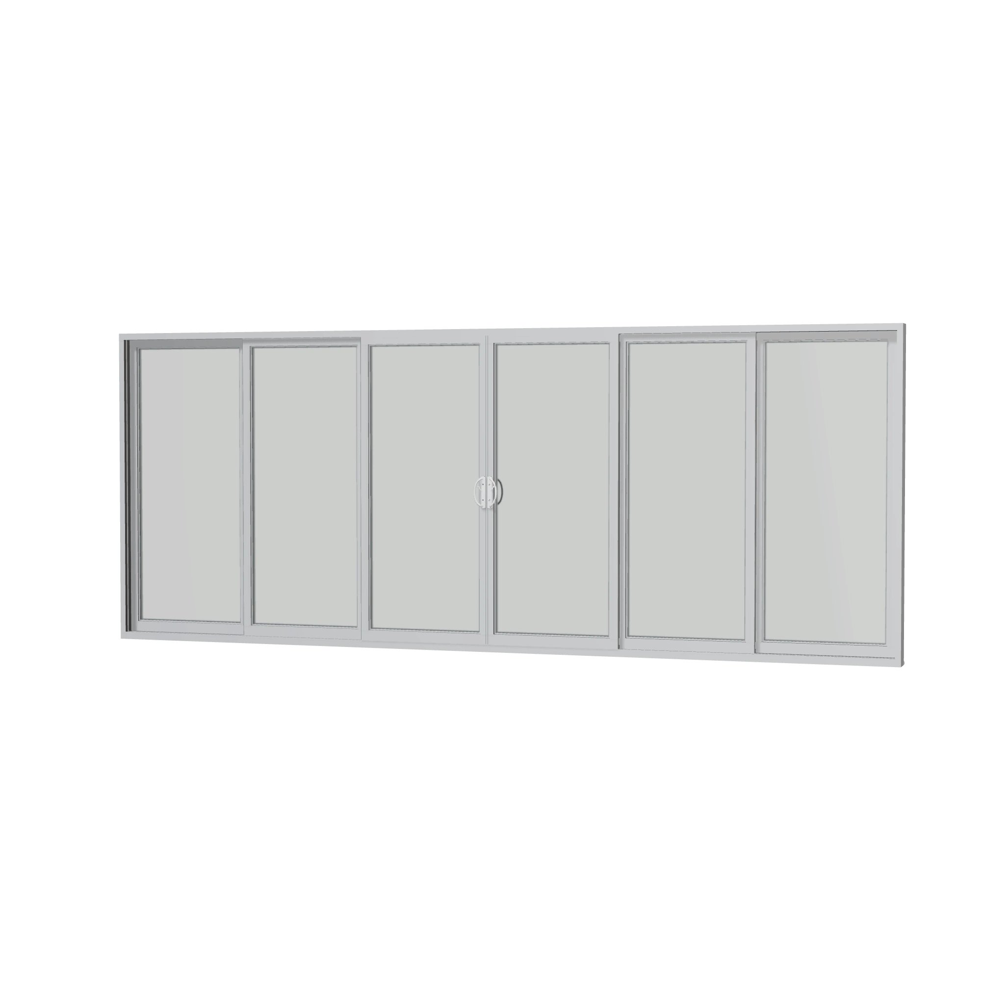 Angled interior view of Rimini 206.19 × 81.25 inch 6-Panel OXXXXO Vinyl Sliding Patio Door — Black / White