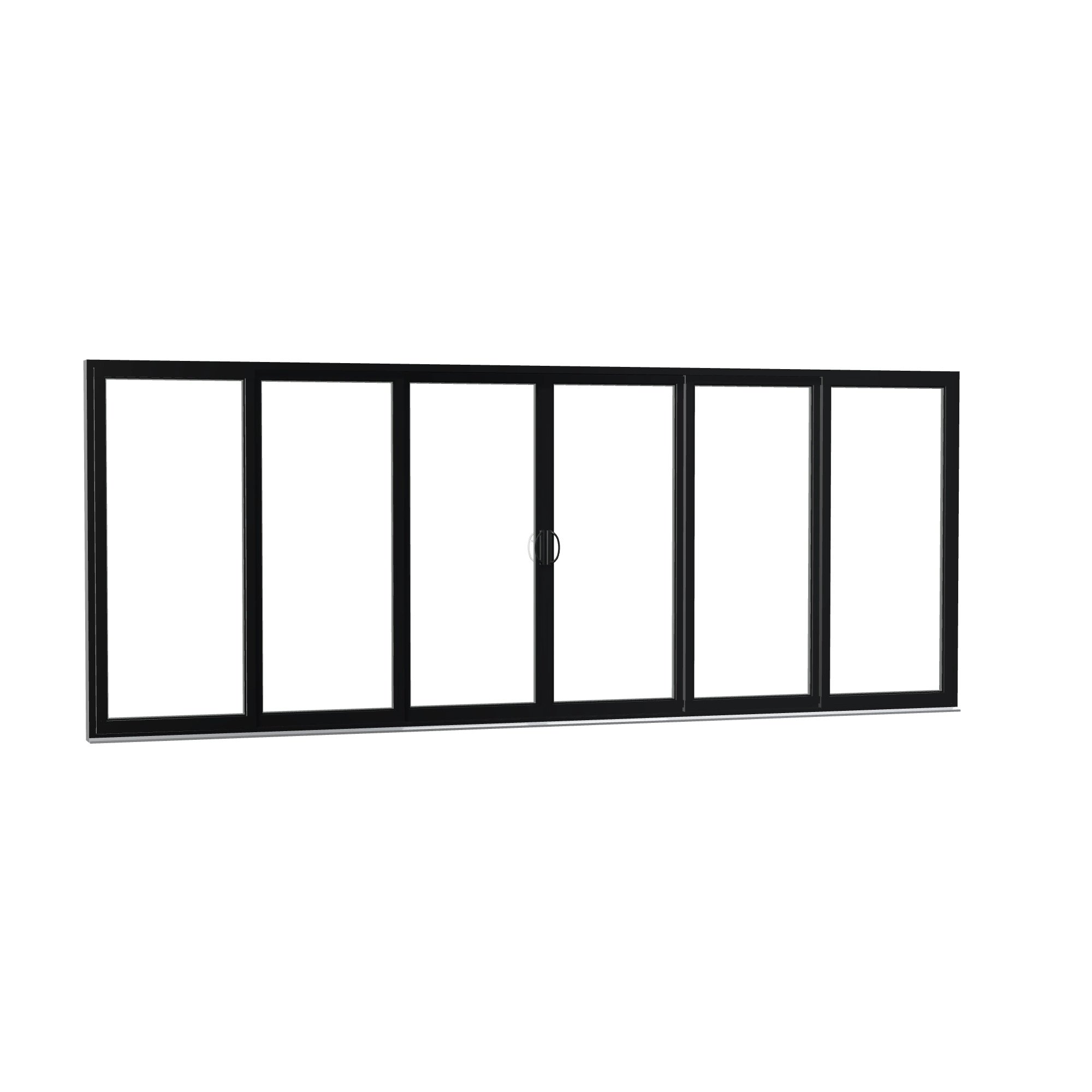Opposite exterior angle of Rimini 206.19 × 81.25 inch 6-Panel OXXXXO Vinyl Sliding Patio Door — Black / White
