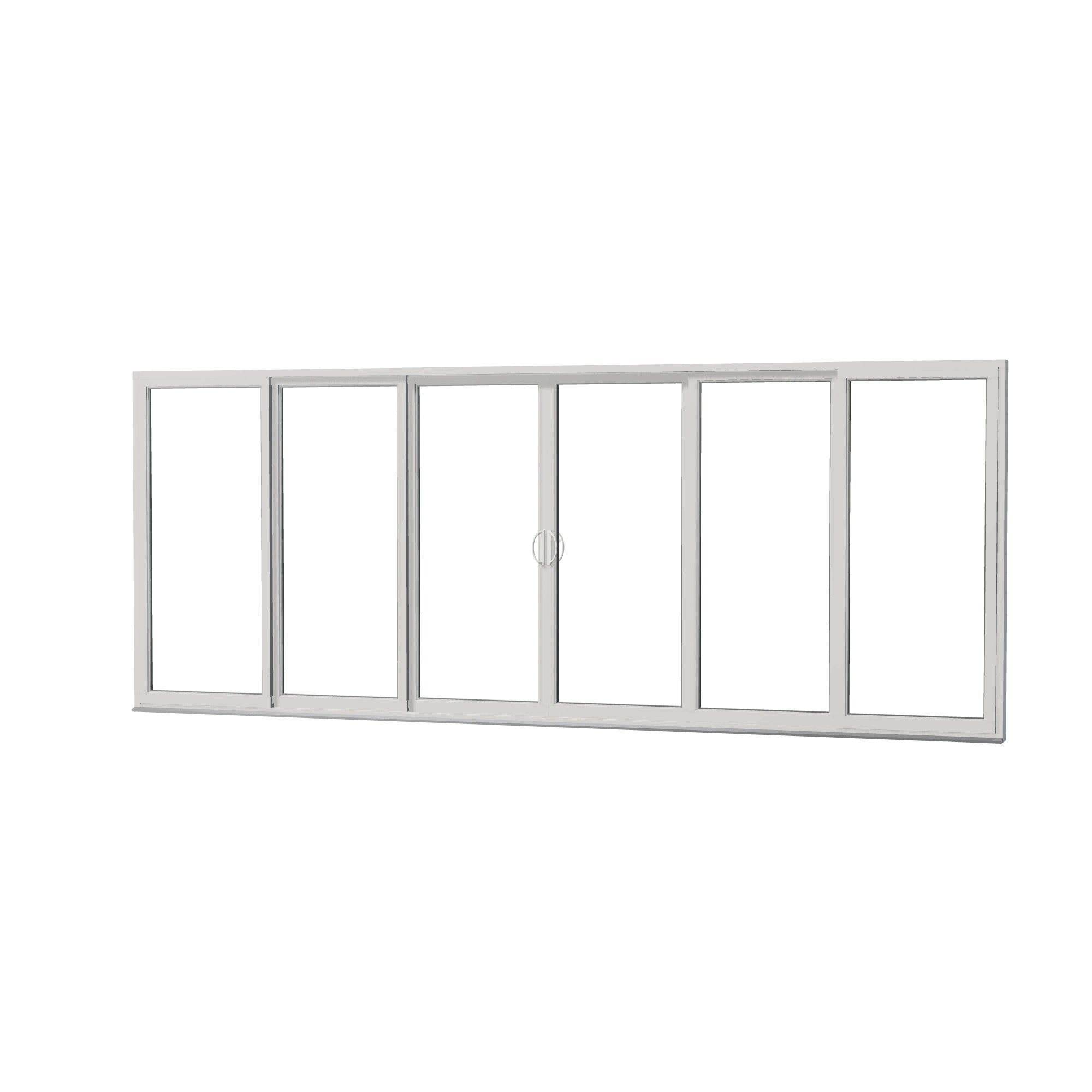 Angled exterior view of Rimini 206.19 × 81.25 inch 6-Panel OXXXXO Vinyl Sliding Patio Door — White / White