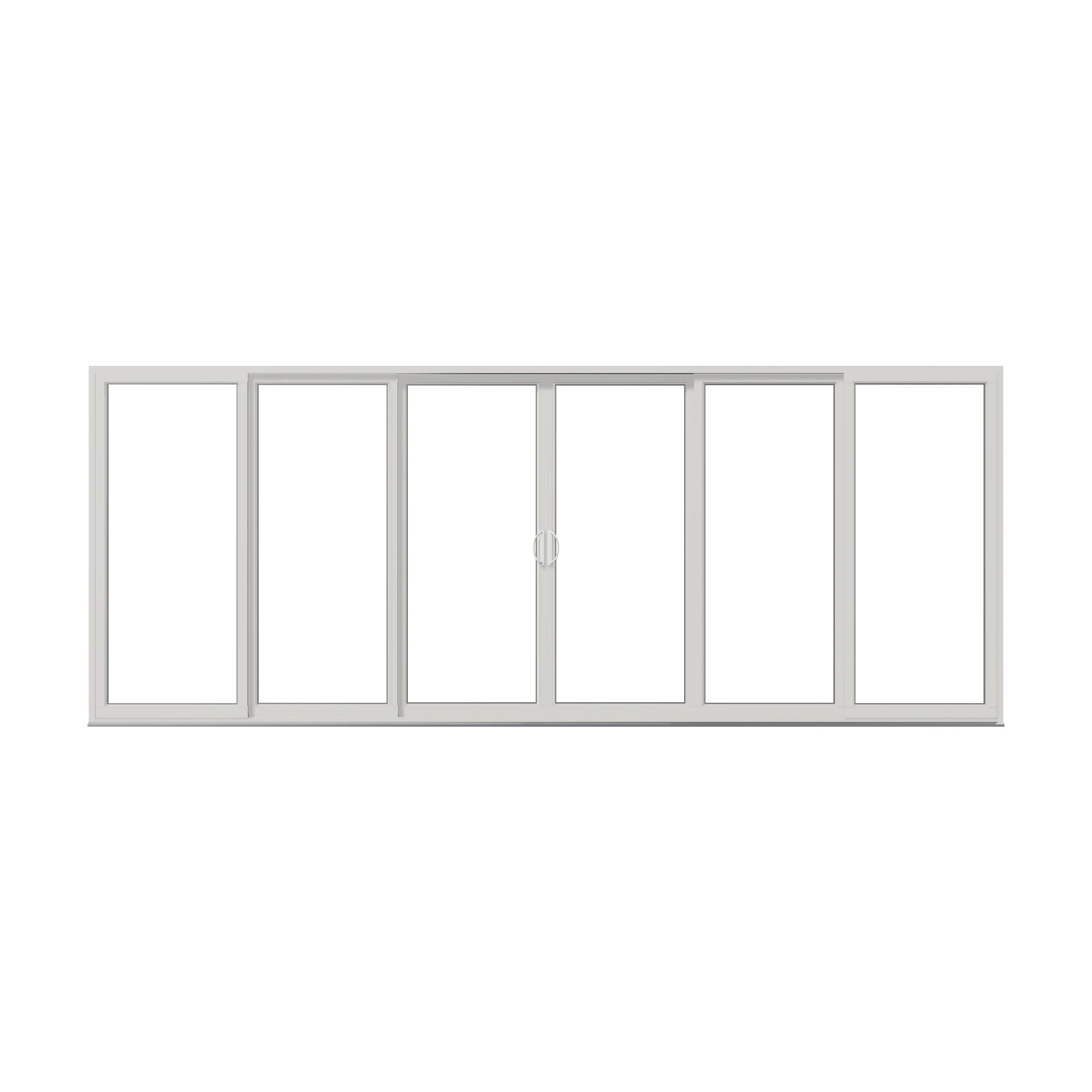 Straight exterior view of Rimini 206.19 × 81.25 inch 6-Panel OXXXXO Vinyl Sliding Patio Door — White / White