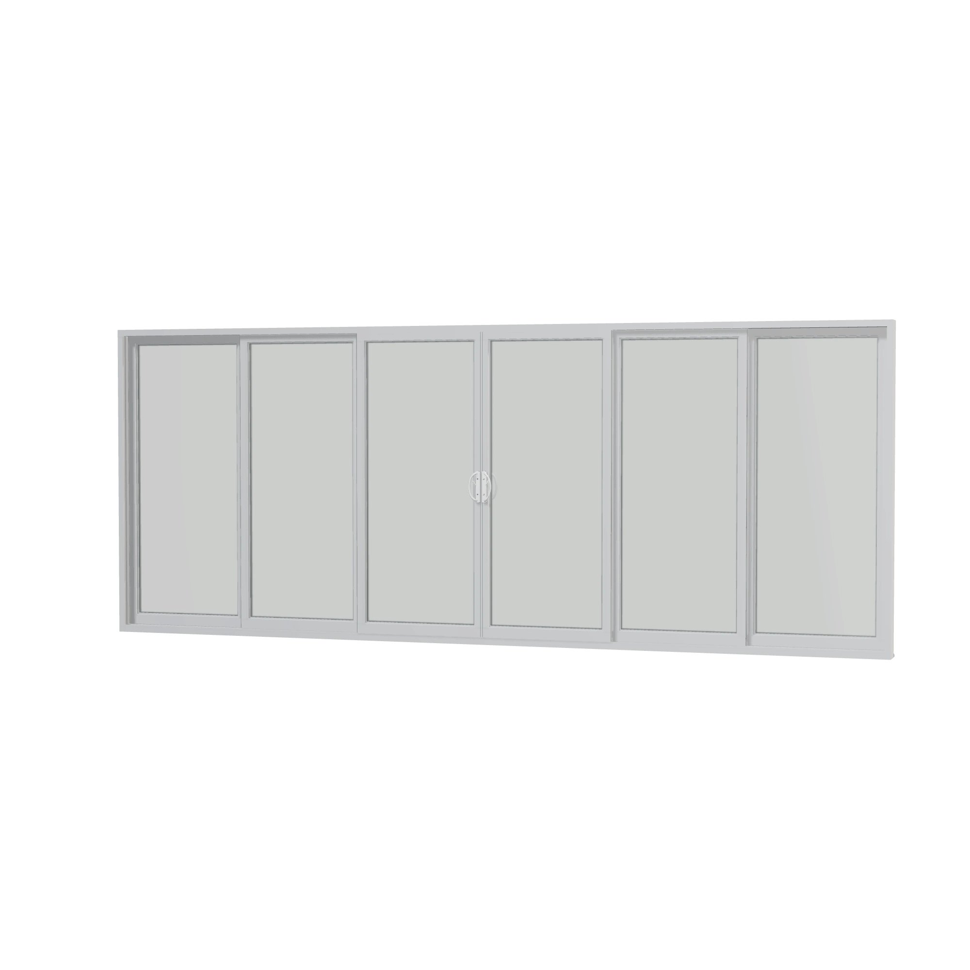 Angled interior view of Rimini 206.19 × 81.25 inch 6-Panel OXXXXO Vinyl Sliding Patio Door — White / White