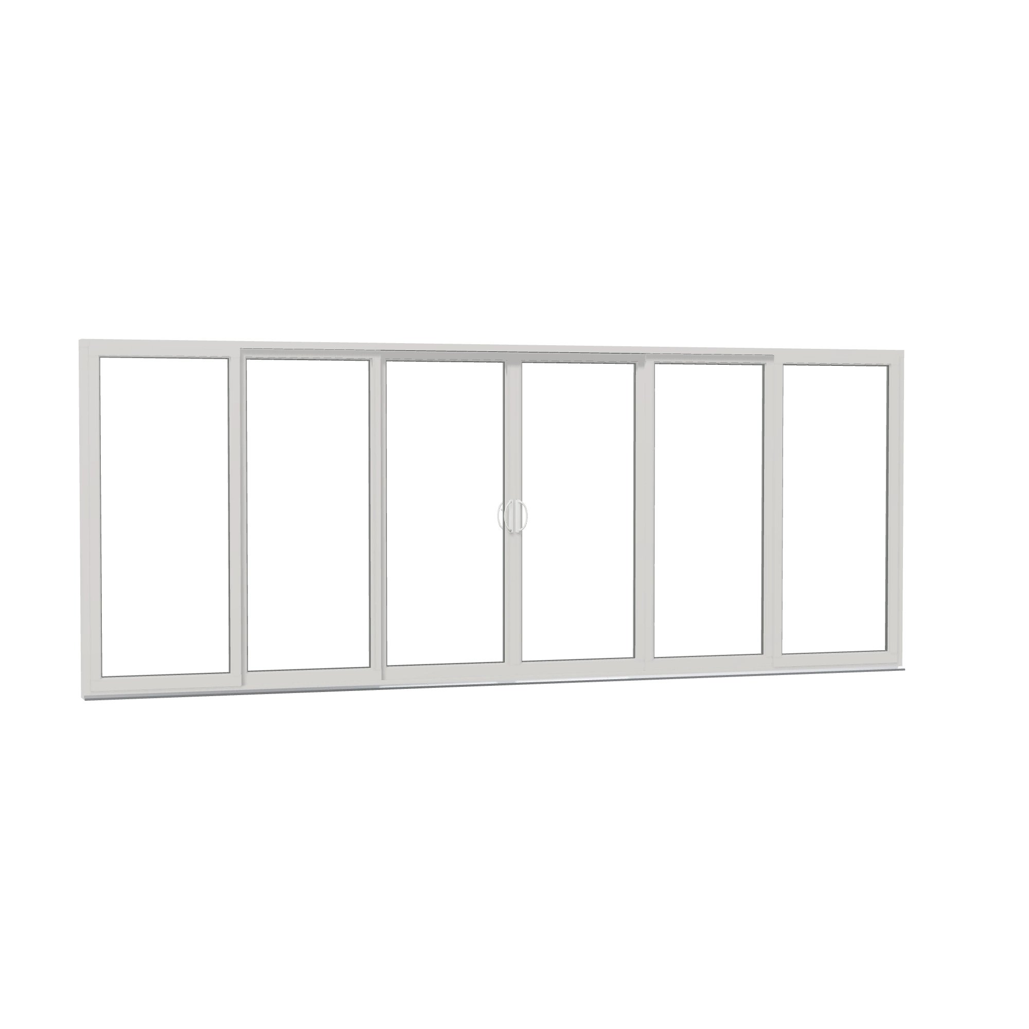 Opposite exterior angle of Rimini 206.19 × 81.25 inch 6-Panel OXXXXO Vinyl Sliding Patio Door — White / White